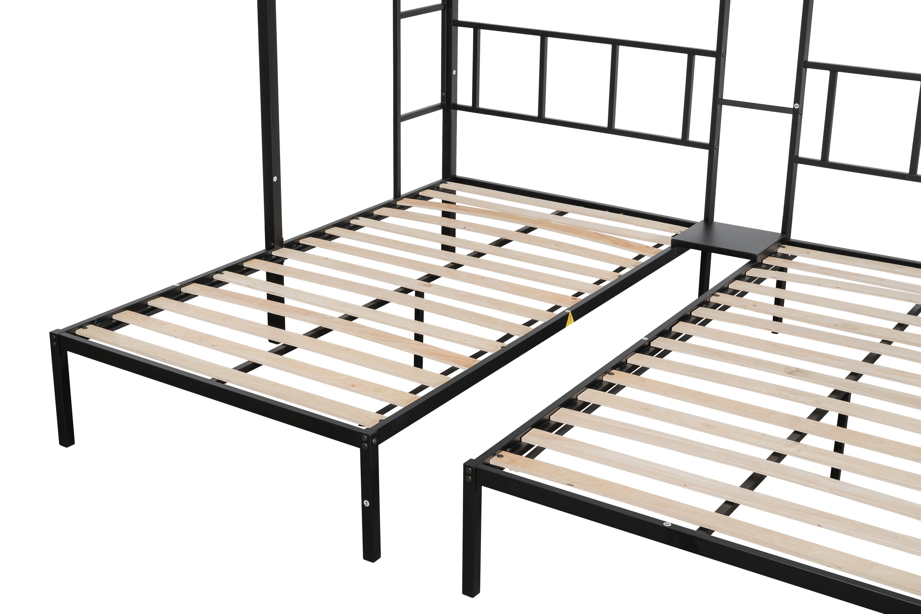 Metal Triple Twin Bunk Bed/ Sturdy Metal Bed Frame/ Noise-free Wood Slats/ Comfortable Textilene Guardrail/ 2 Side Ladders/ Bunk Bed for Three/ No Box Spring Needed