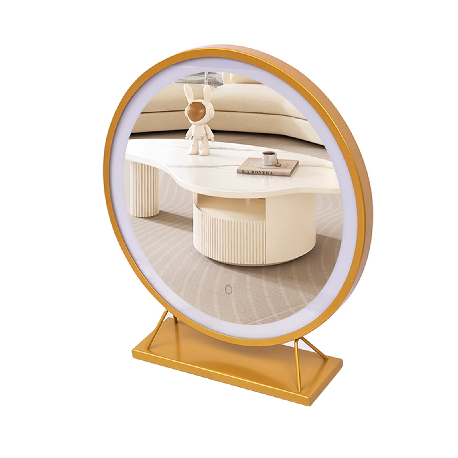 CRAZY ELF 16 Inch Diameter LED Metal Frame Vanity Mirror, Three Brightness Adjustable, Touch Switch, Fashionable Golden Metal Bracket.