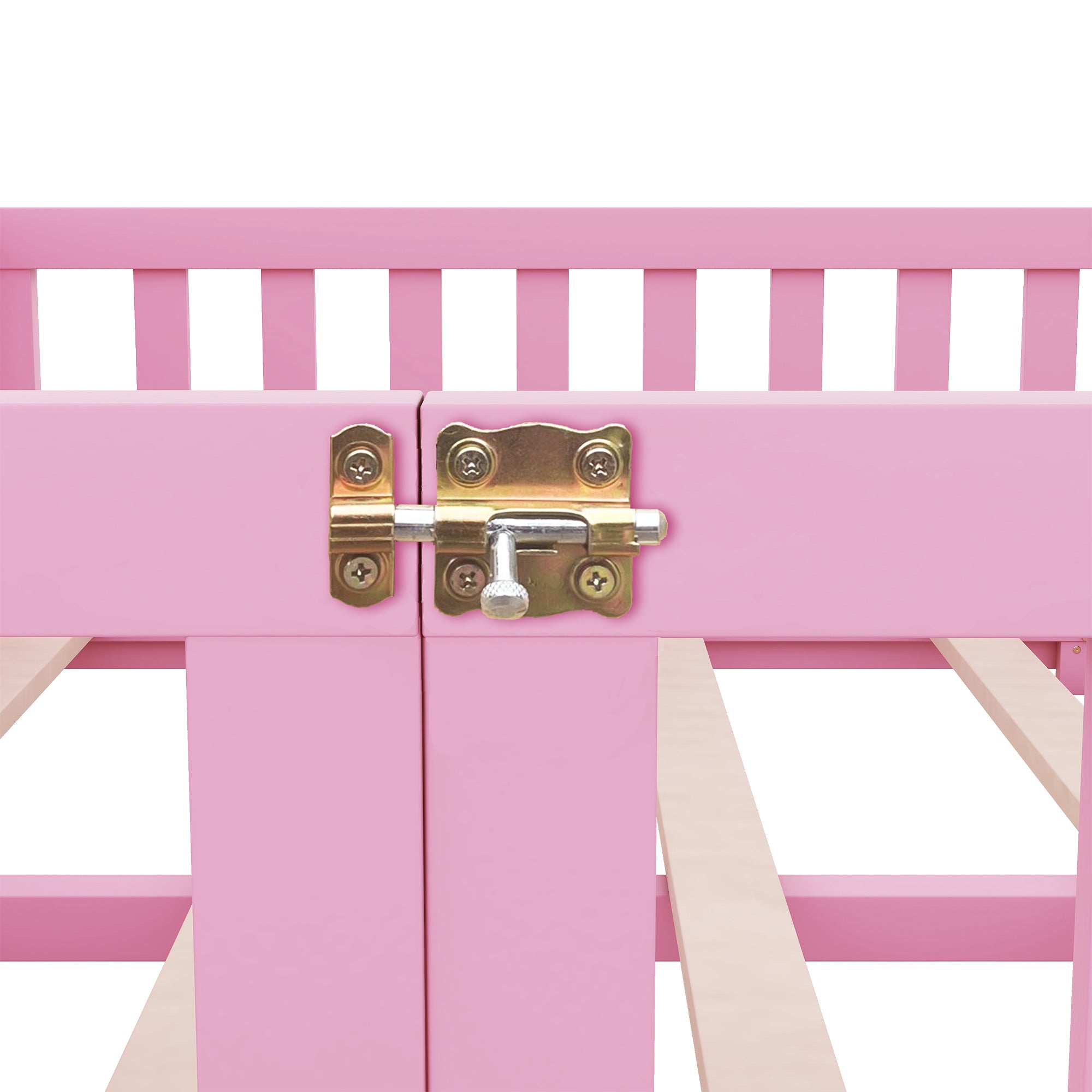 Queen Size Bed Floor Bed with Safety Guardrails and Door for Kids, Pink (Expect Arrival Date Nov.2nd)