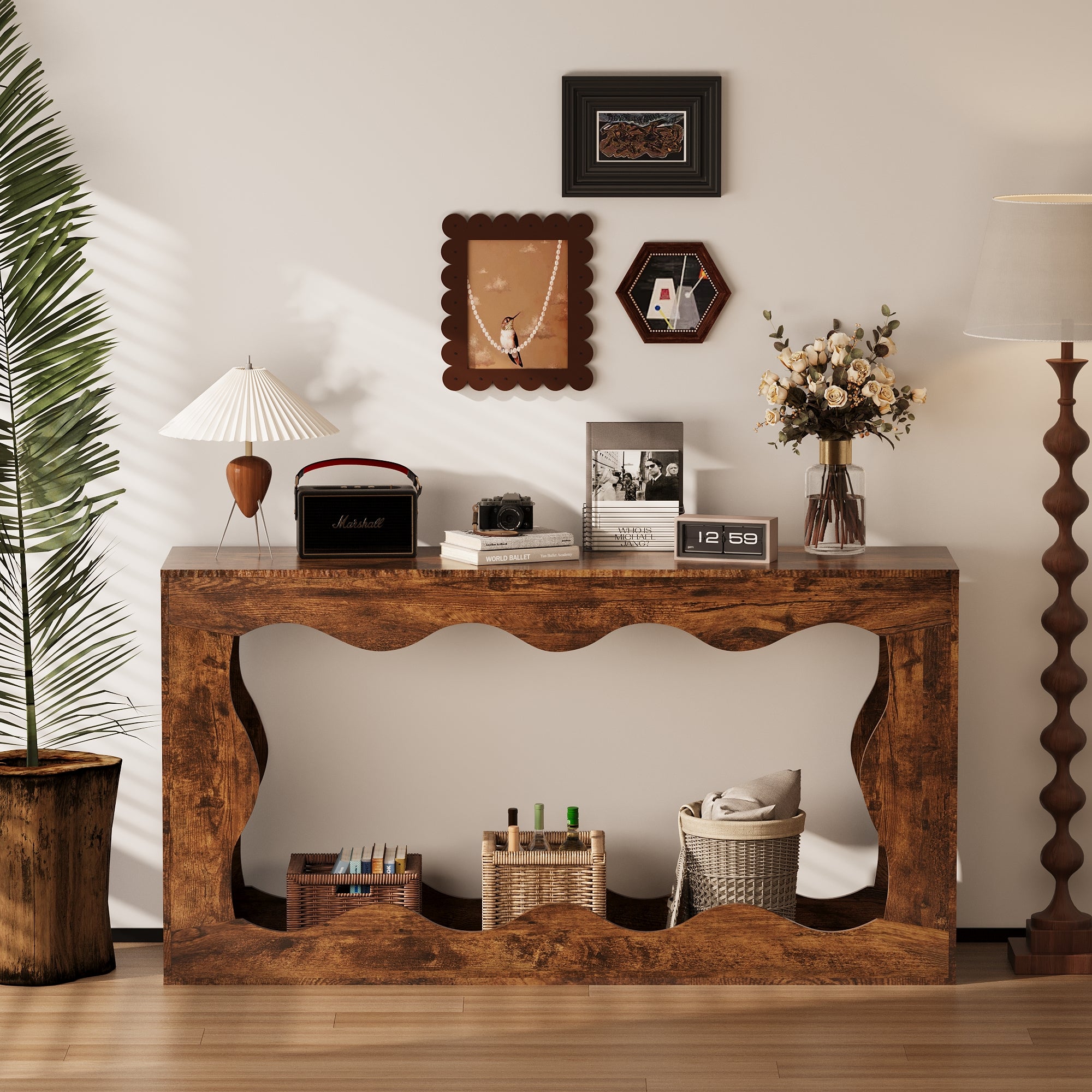 63-Inch Farmhouse Entryway Table for Entrance, Hallway, Living Room