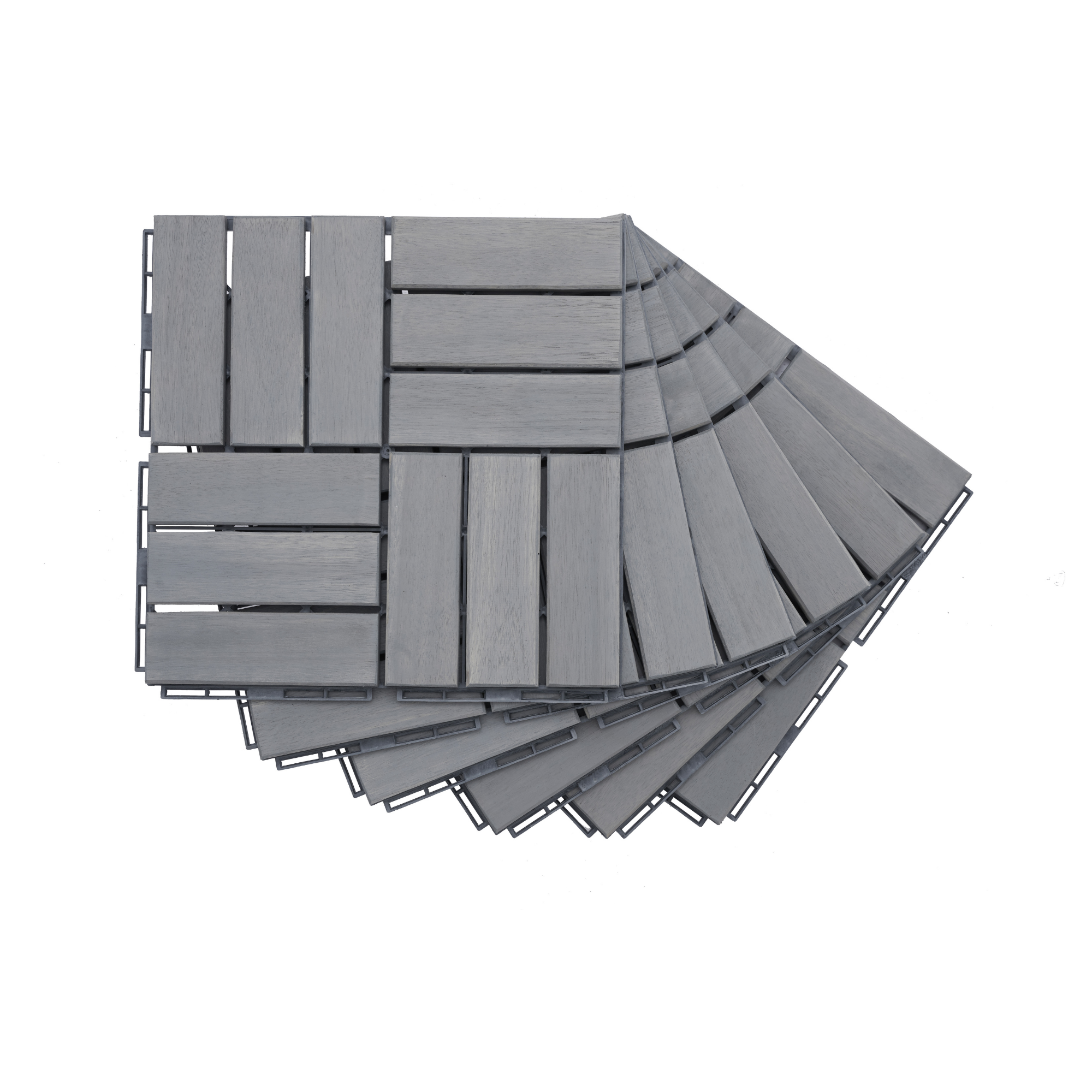 30 PCS Interlocking Deck Tiles Checker Pattern, 12" x 12" Square Light Gray Acacia Hardwood Outdoor Flooring for Patio, Bancony, Pool Side,...