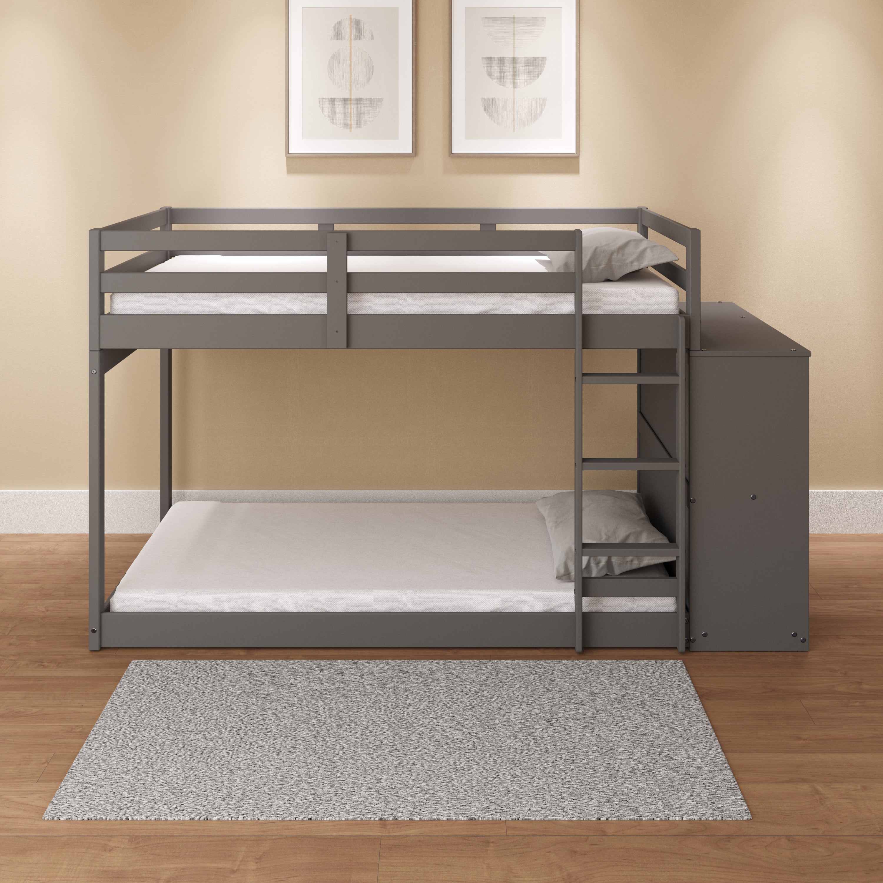 Gaston Twin/Twin Bunk Bed w/Cabinet, Gray Finish BD01372