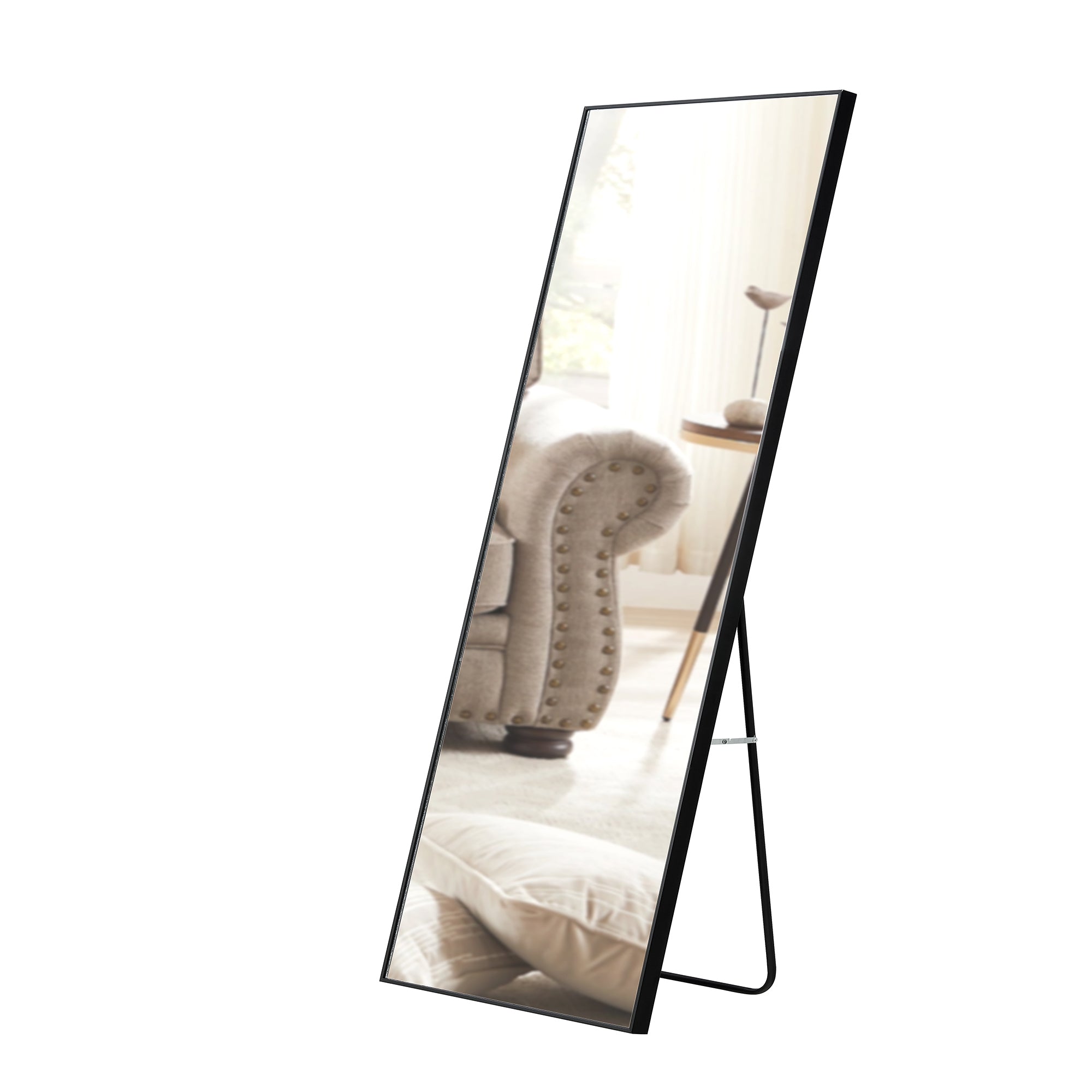 Black Solid Wood Frame Full-length Mirror, Dressing Mirror, Bedroom Home Porch, Decorative Mirror, Clothing Store, Floor Mounted Large Mirror, Wall Mounted.