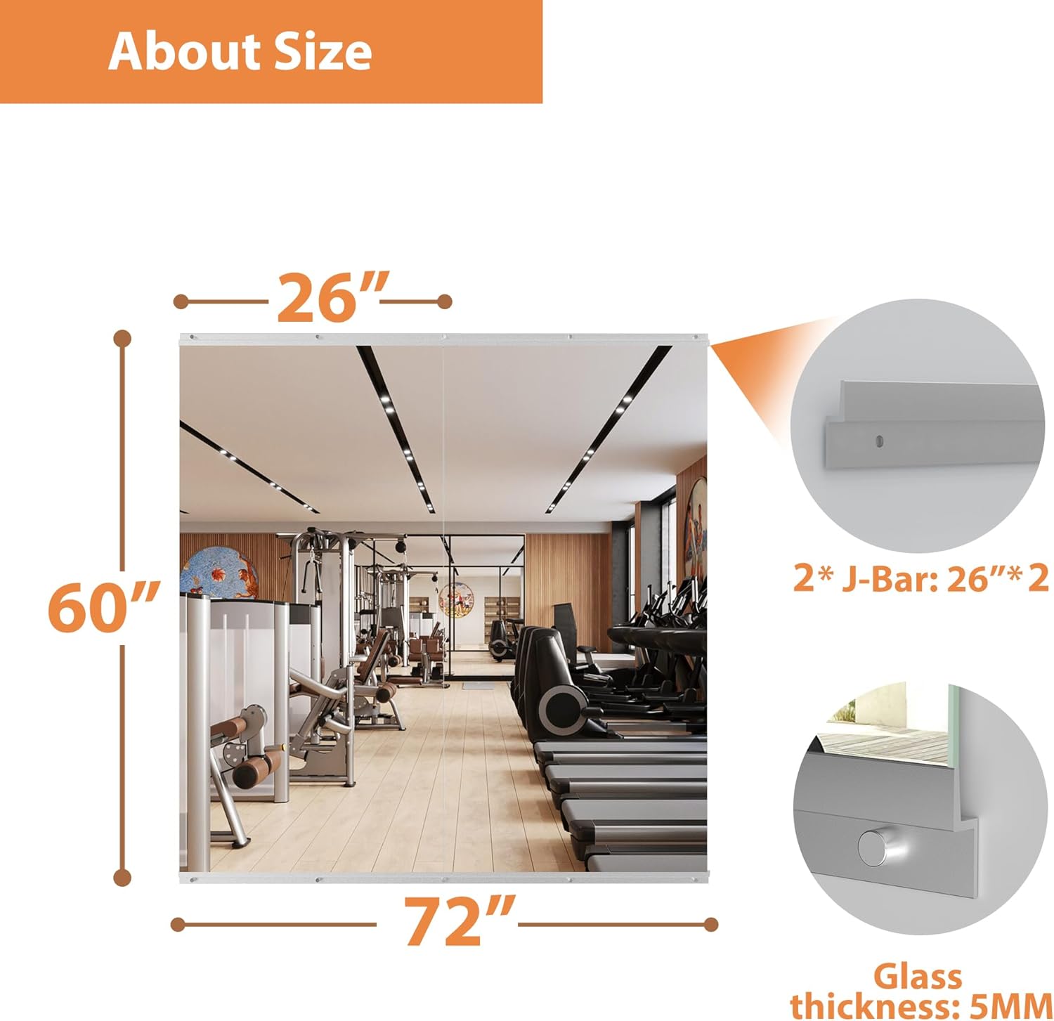 2-Pieces Polished 26 in. W x 60 in. Modern Rectangular Tempered Glass Wall Mirror