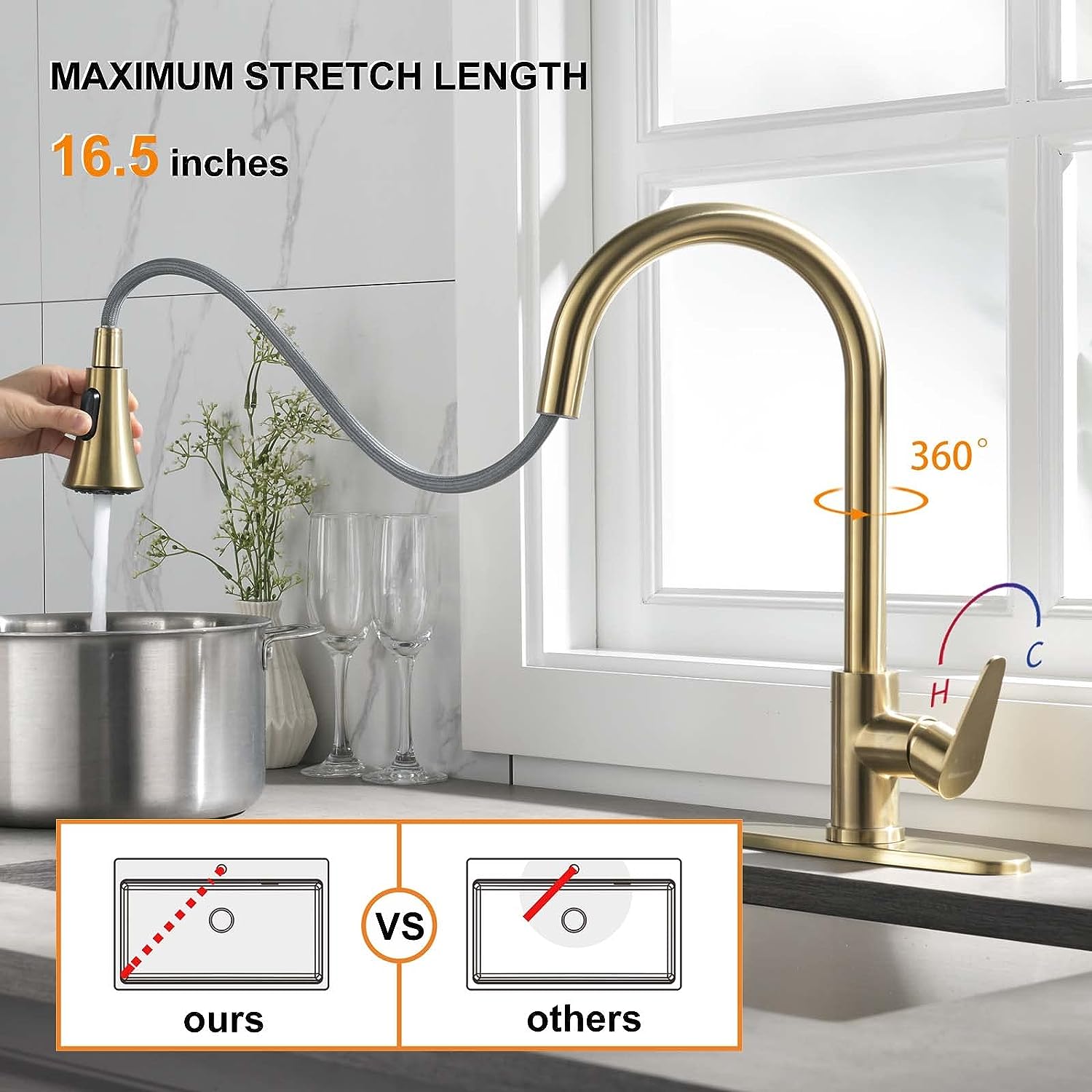 Kitchen Faucet with Pull Down Sprayer 2 Modes