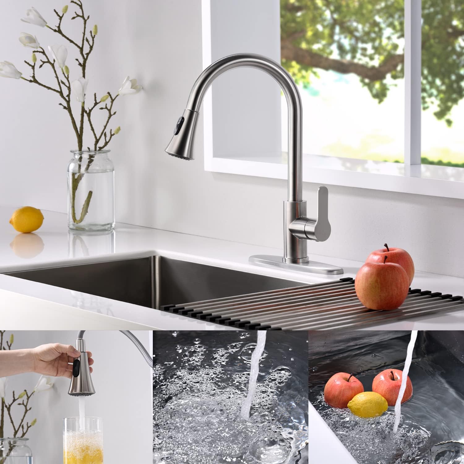 Brushed Nickel Kitchen Faucet with Pull Down Sprayer