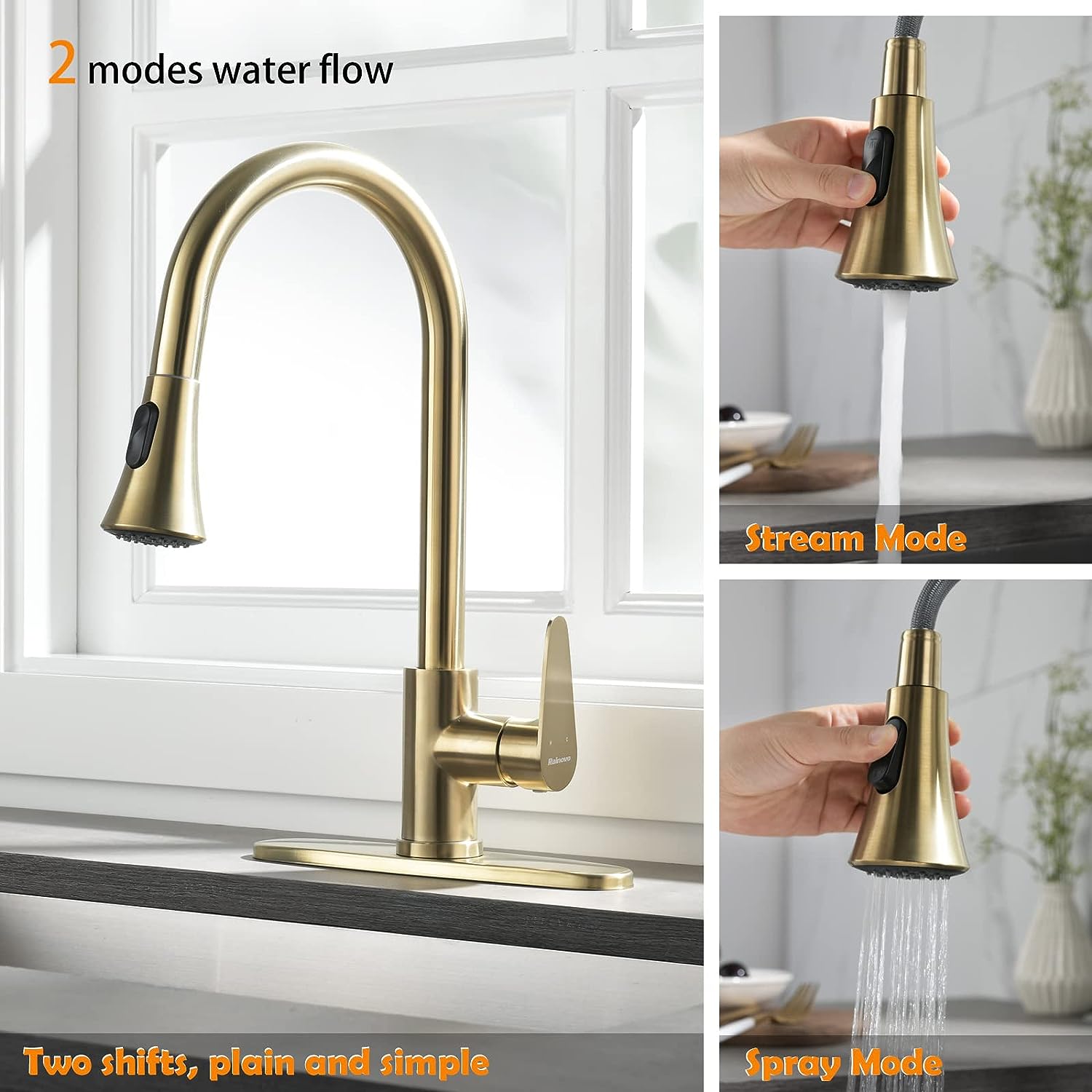 Kitchen Faucet with Pull Down Sprayer 2 Modes