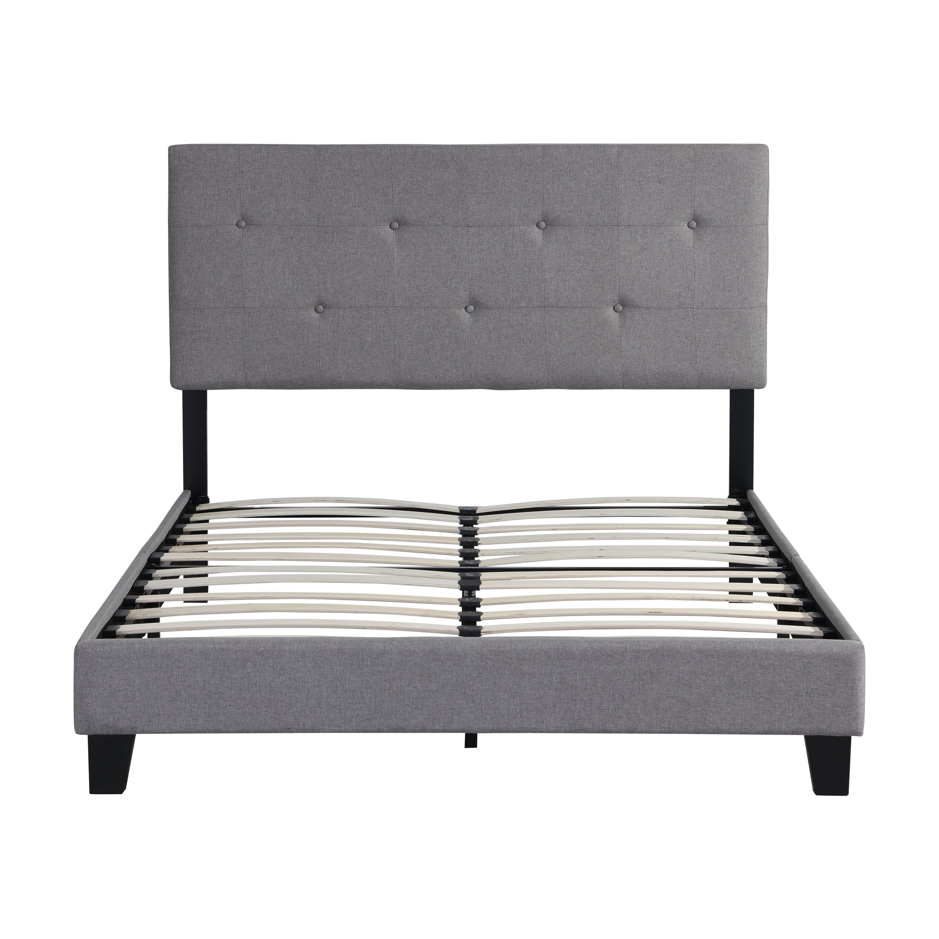 Full Size Upholstered Platform Bed Frame with Modern Button Tufted Linen Fabric Headboard, No Box Spring Needed, Wood Slat Support, Easy Assembly, Grey