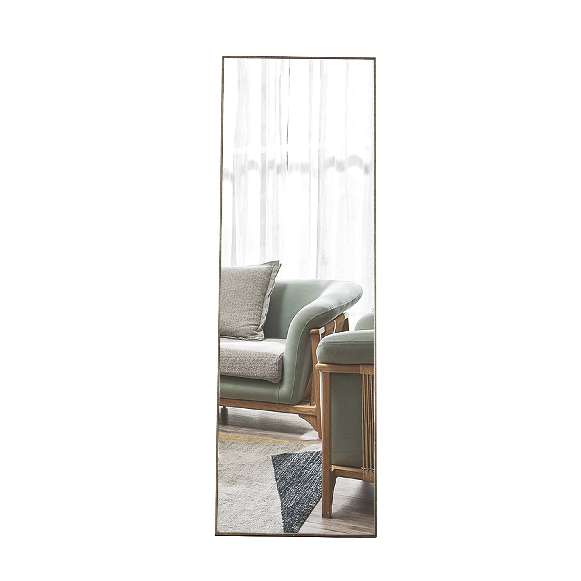 Gray Solid Wood Frame Full-length Mirror, Dressing Mirror, Bedroom Home Porch, Decorative Mirror, Clothing Store, Floor Mounted Large Mirror, Wall Mounted.60"*17"