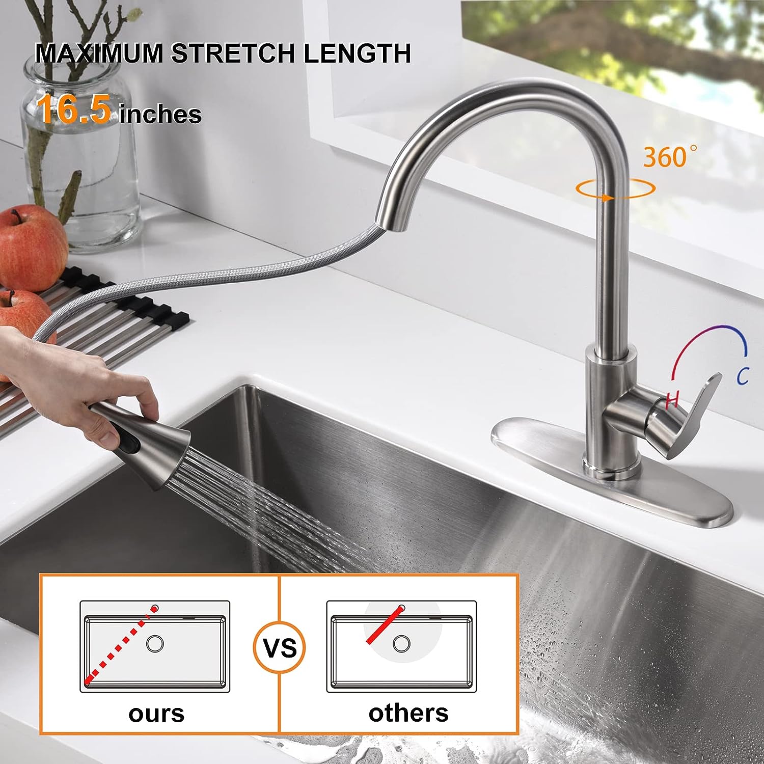 Brushed Nickel Kitchen Faucet with Pull Down Sprayer