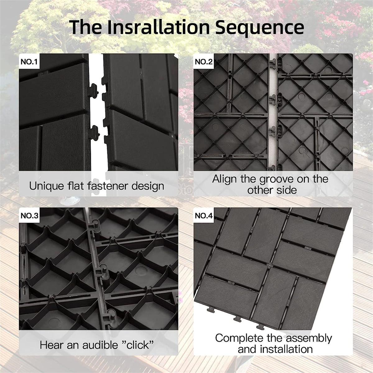 Patio Interlocking Deck Tiles, 12"x12" Square Composite Decking Tiles, Four Slat Plastic Outdoor Flooring Tile All Weather for Balcony Porch Backyard, (Gray, Pack of 27)