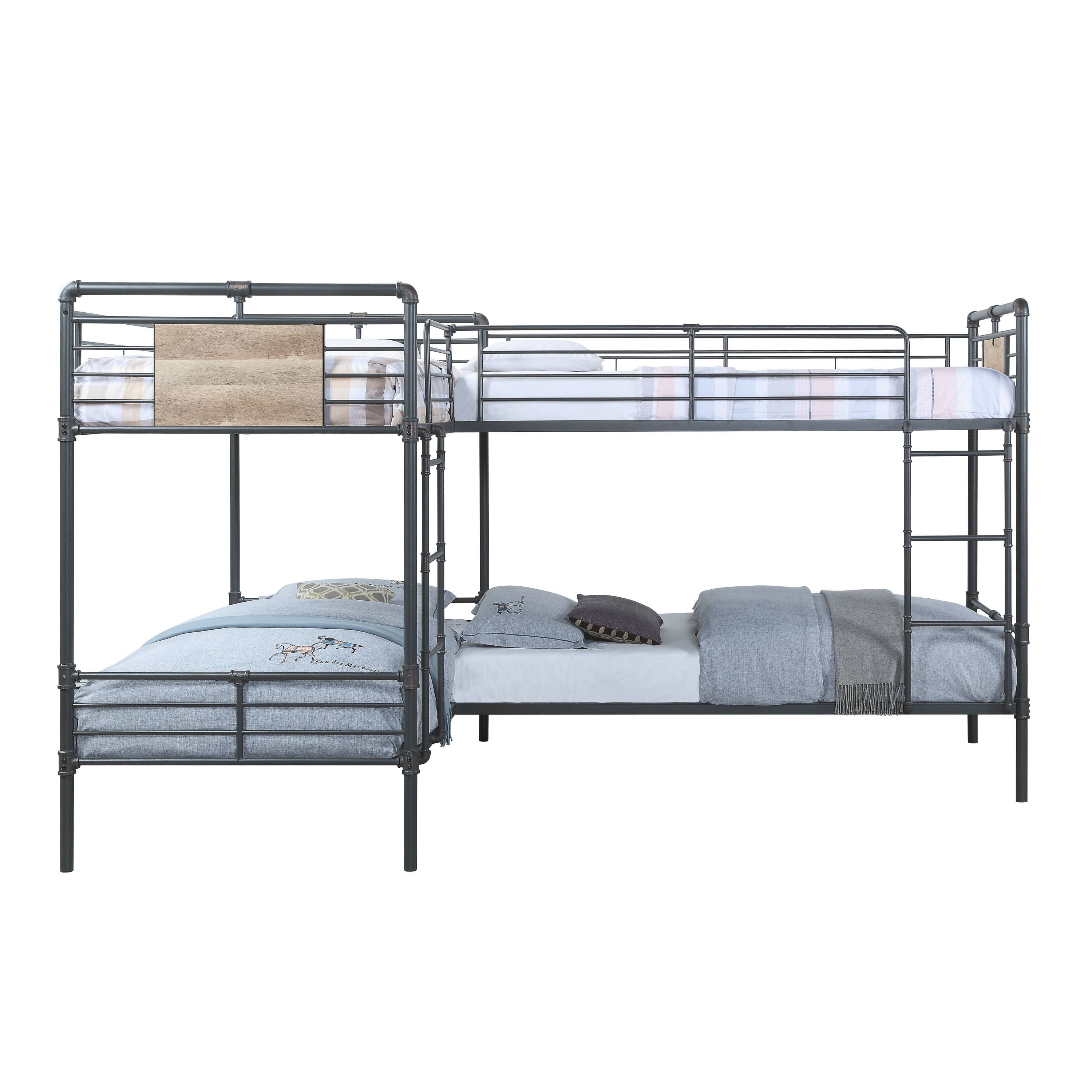 Cordelia Twin/Twin L Shape Bunk Bed in Sandy Black, Dark Bronze Hand-Brushed Finish BD00370