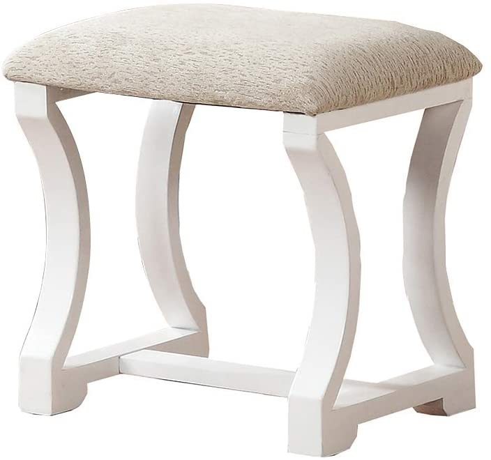 Unique Modern Bedroom Vanity Set w Stool Foldable Mirror Drawers White Color MDF Veneer 1pc Vanity Furniture