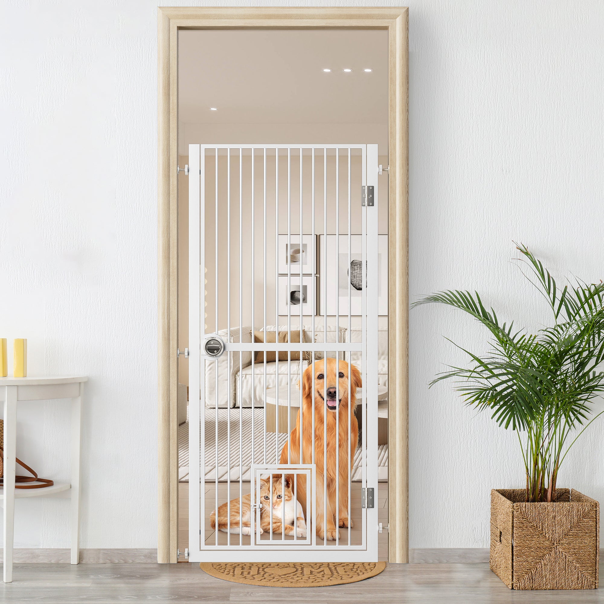 Extra Tall Pet Gate for Doorway, Adjustable Pressure Mounted Pet Gate with Door