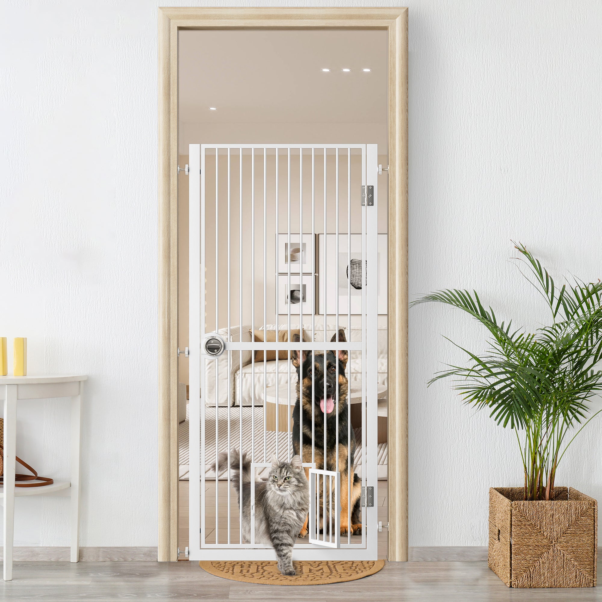 Extra Tall Pet Gate for Doorway, Adjustable Pressure Mounted Pet Gate with Door