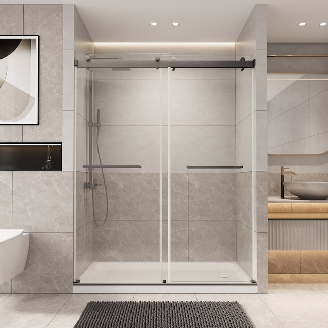 56 to 60in W x 76in H Frameless Shower Door Double Sliding Shower Door with Premium 6mm Thick Tempered Glass Stainless