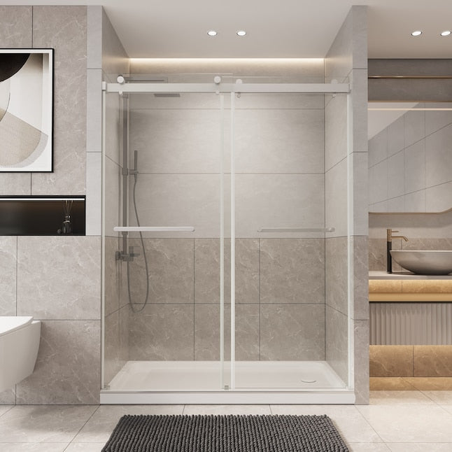 56 to 60in W x 76in H Frameless Shower Door Double Sliding Shower Door with Premium 6mm Thick Tempered Glass Stainless