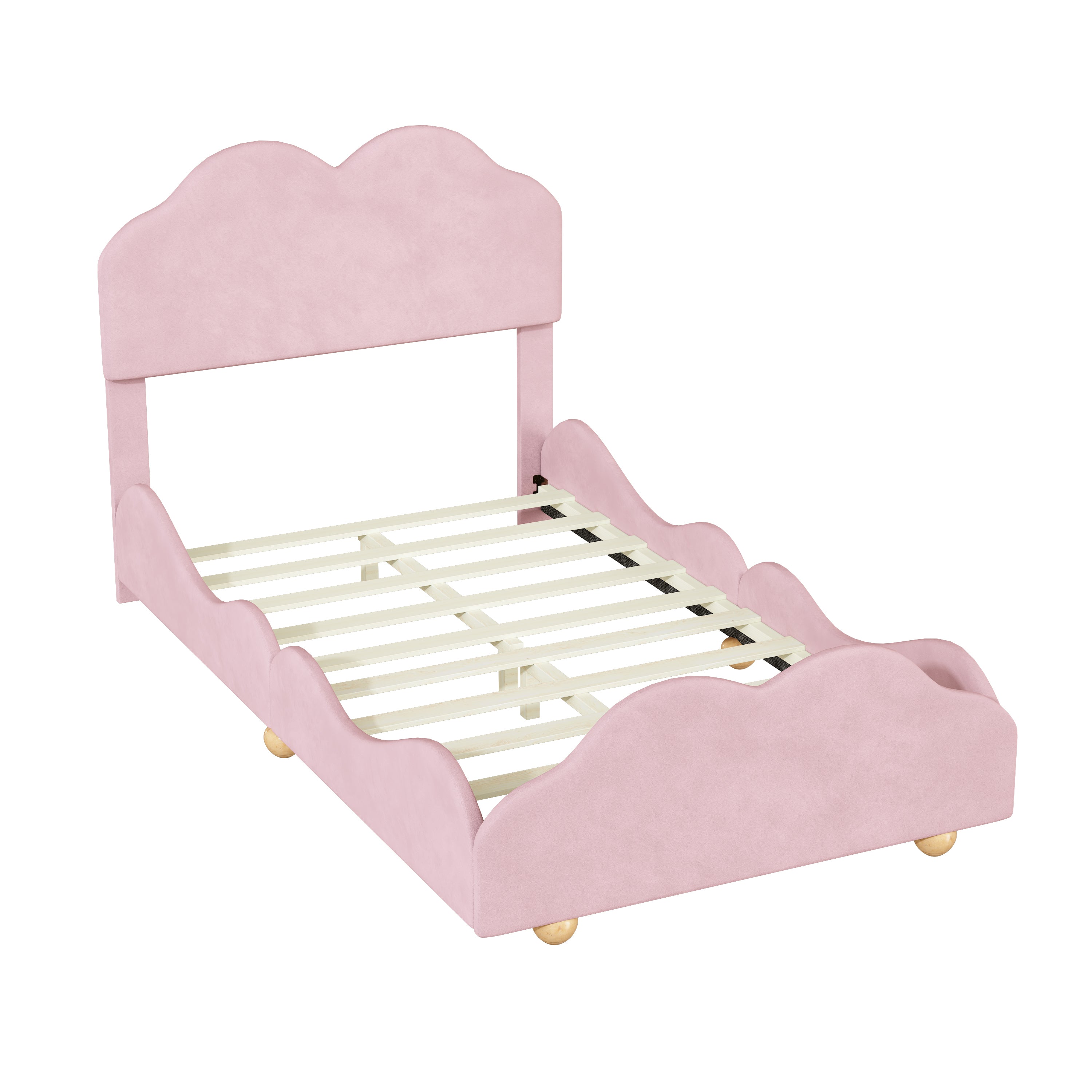 Twin Size Upholstered Platform Bed with Cloud Shaped bed board, Light Pink