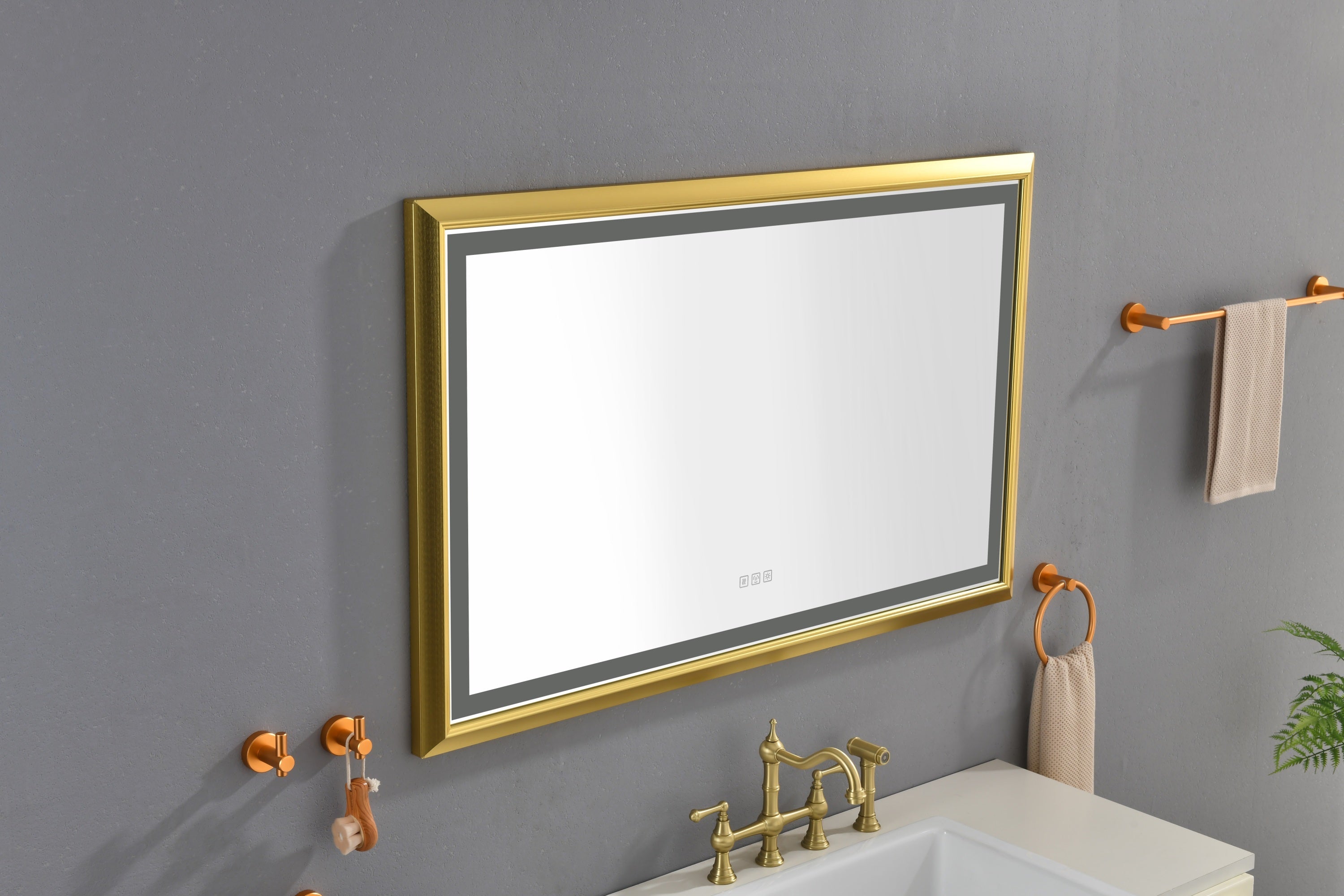 48 in. W x 30 in. H Oversized Rectangular Gold Framed LED Mirror Anti-Fog Dimmable Wall Mount Bathroom Vanity Mirror Wall Mirror Kit For Gym And Dance Studio