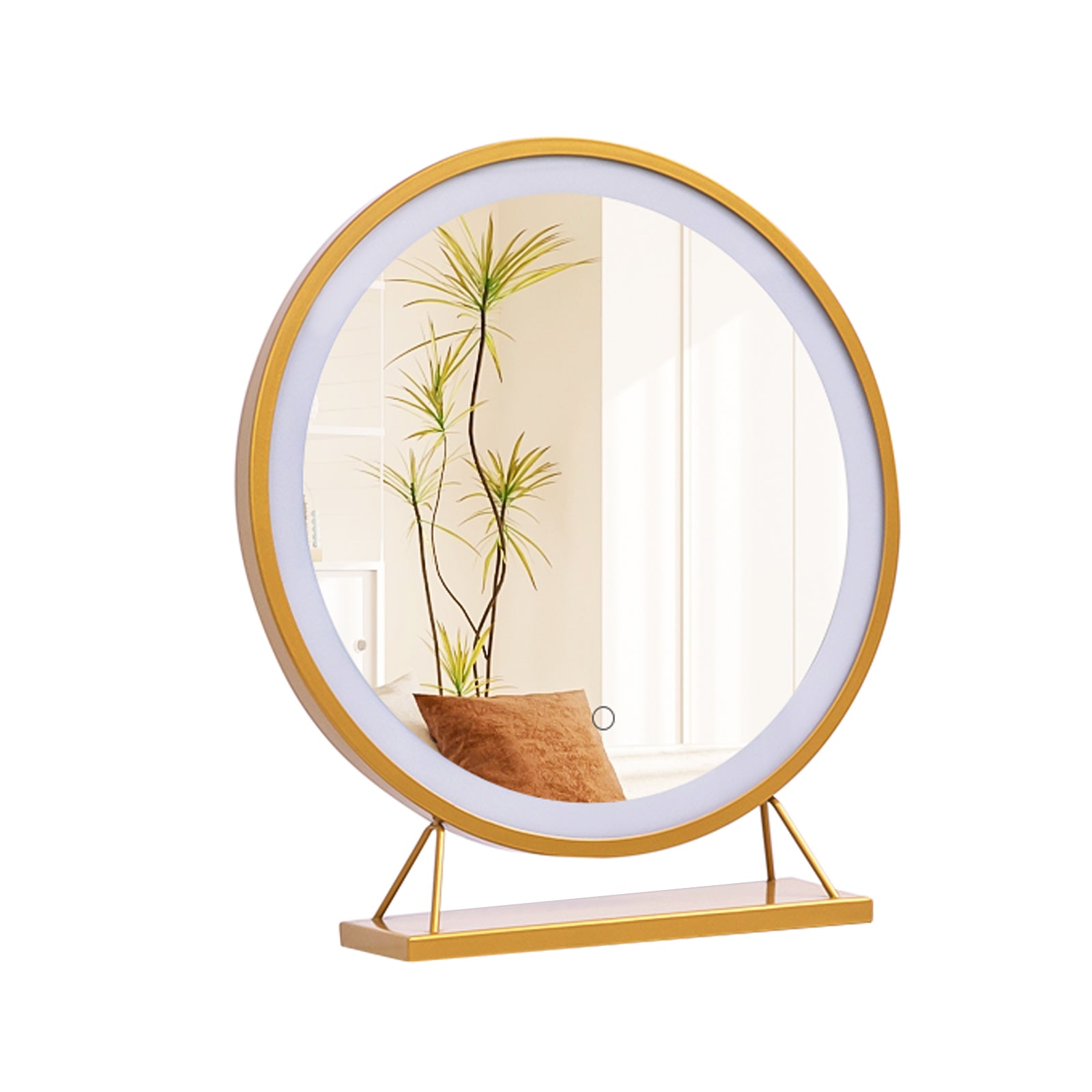 CRAZY ELF 16 Inch Diameter LED Metal Frame Vanity Mirror, Three Brightness Adjustable, Touch Switch, Fashionable Golden Metal Bracket.