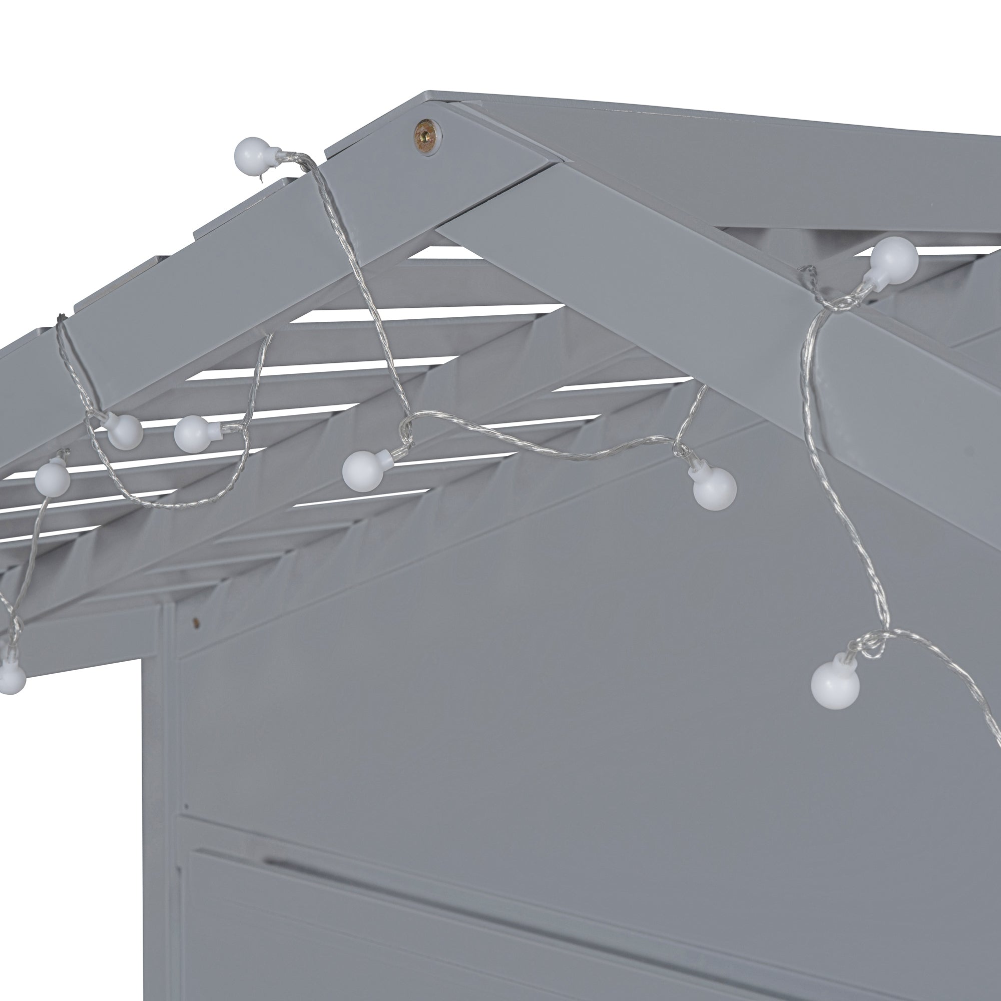 Twin Size House Bed with Shelves, House Bed with Window and Sparkling Light Strip on the Roof, Gray