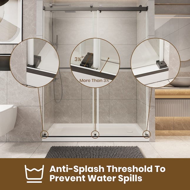 56 to 60in W x 76in H Frameless Shower Door Double Sliding Shower Door with Premium 6mm Thick Tempered Glass Stainless