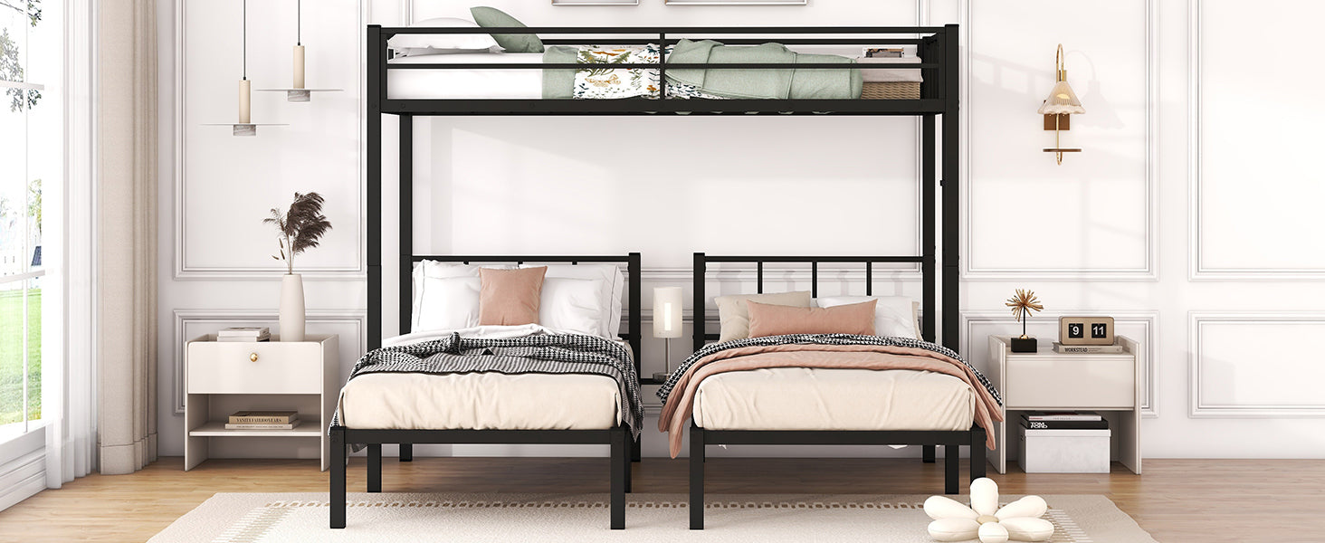 Twin over Twin & Twin Bunk Beds for 3, Twin XL over Twin & Twin Bunk Bed Metal Triple Bunk Bed, Black(Pre-sale date: October 31st)