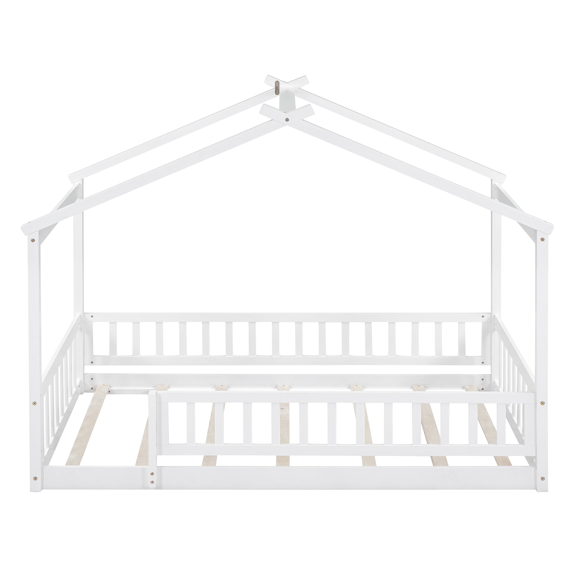 Twin Size Wood Bed House Bed Frame with Fence, for Kids, Teens, Girls, Boys,White