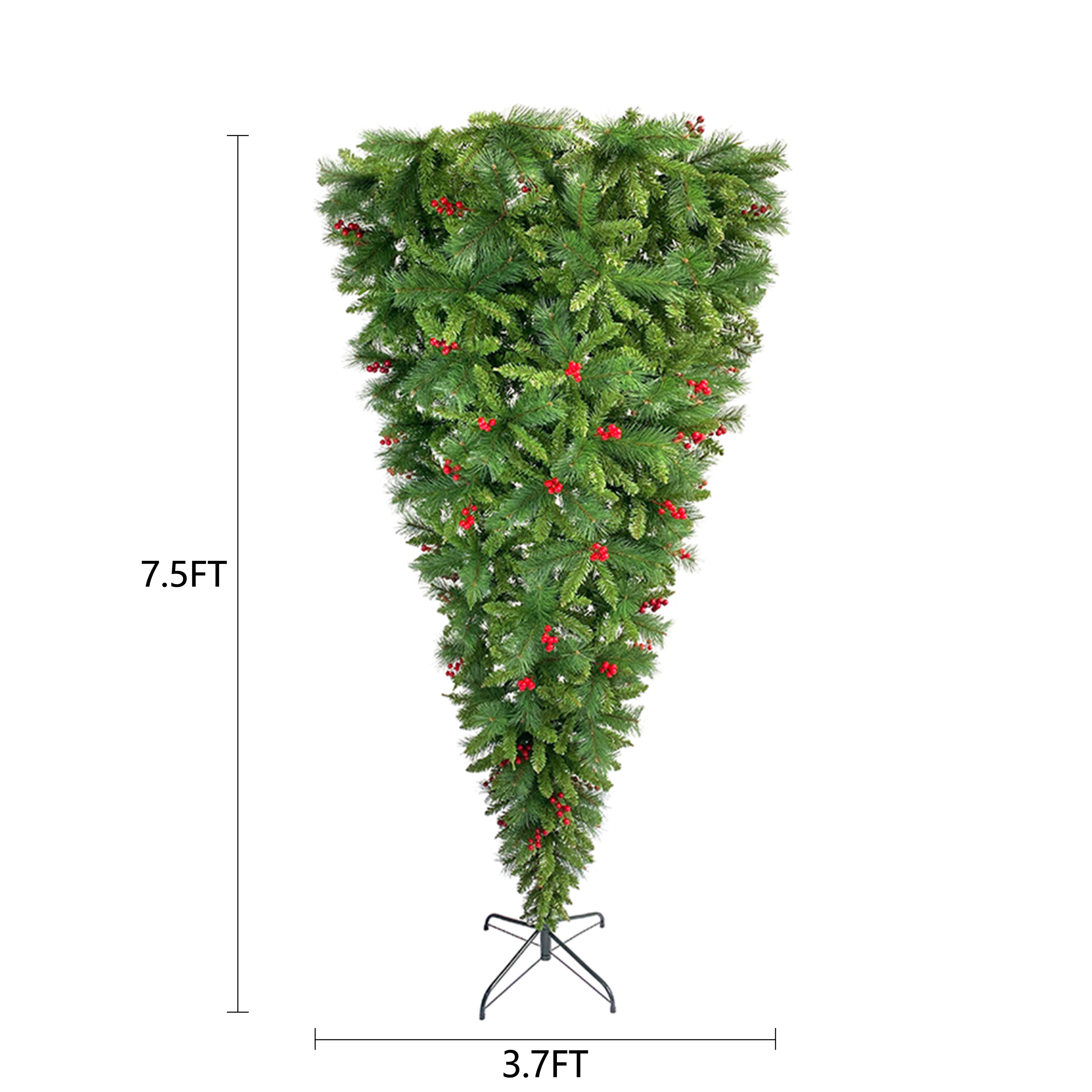 GO 7.5 FT Upside Down Christmas Tree with Artificial Berries and Santa's Legs, PVC Pine Needles, Artificial Holiday Christmas Pine Tree