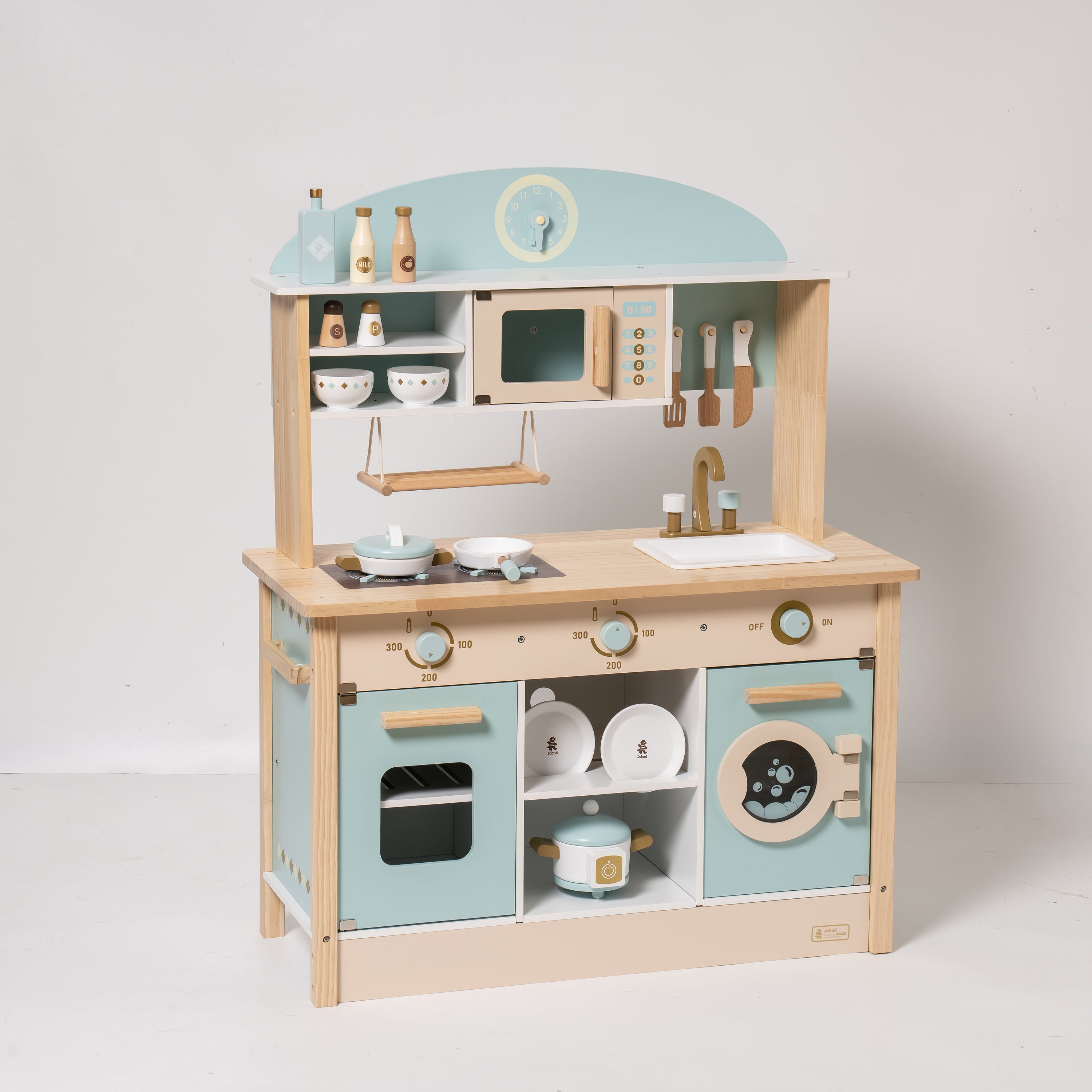 Modern Style Toy Kitchen Set for Boys& Girls 3+, Great Gift for Christmas, Party, Birthday(Blue & Gold)