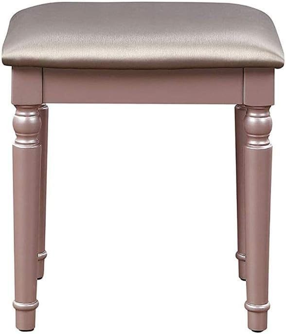 Bedroom Vanity Set w Stool Open Up Mirror Storage Space Drawers Rubber wood Ring Pull Handles Rose Gold Color Vanity