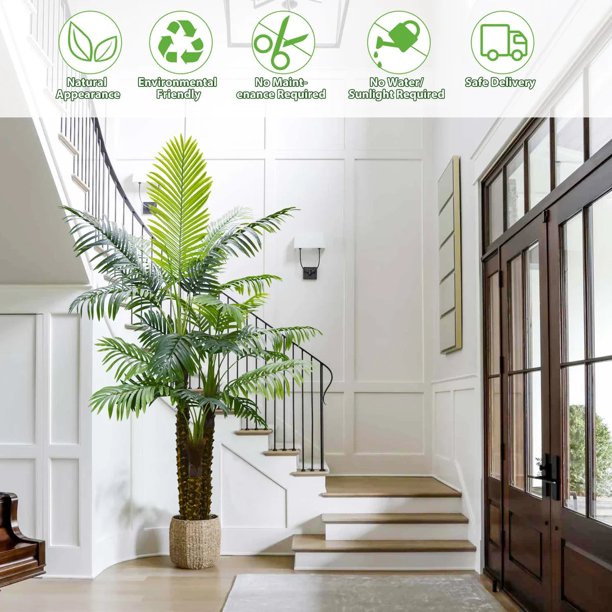 8FT Artificial Palm Tree For Outdoors Triple Tropical Phoenix Palm UV Resistant Fake Palm Plants