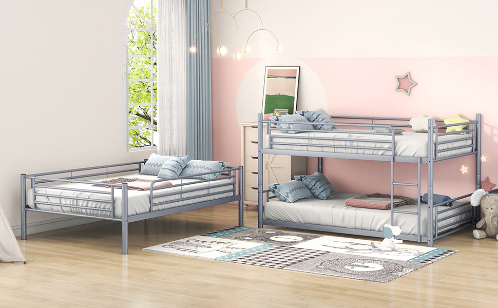 Full-Full-Full Metal Triple Bed with Built-in Ladder, Divided into Three Separate Beds,Gray(OLD SKU:LP000297AAE)
