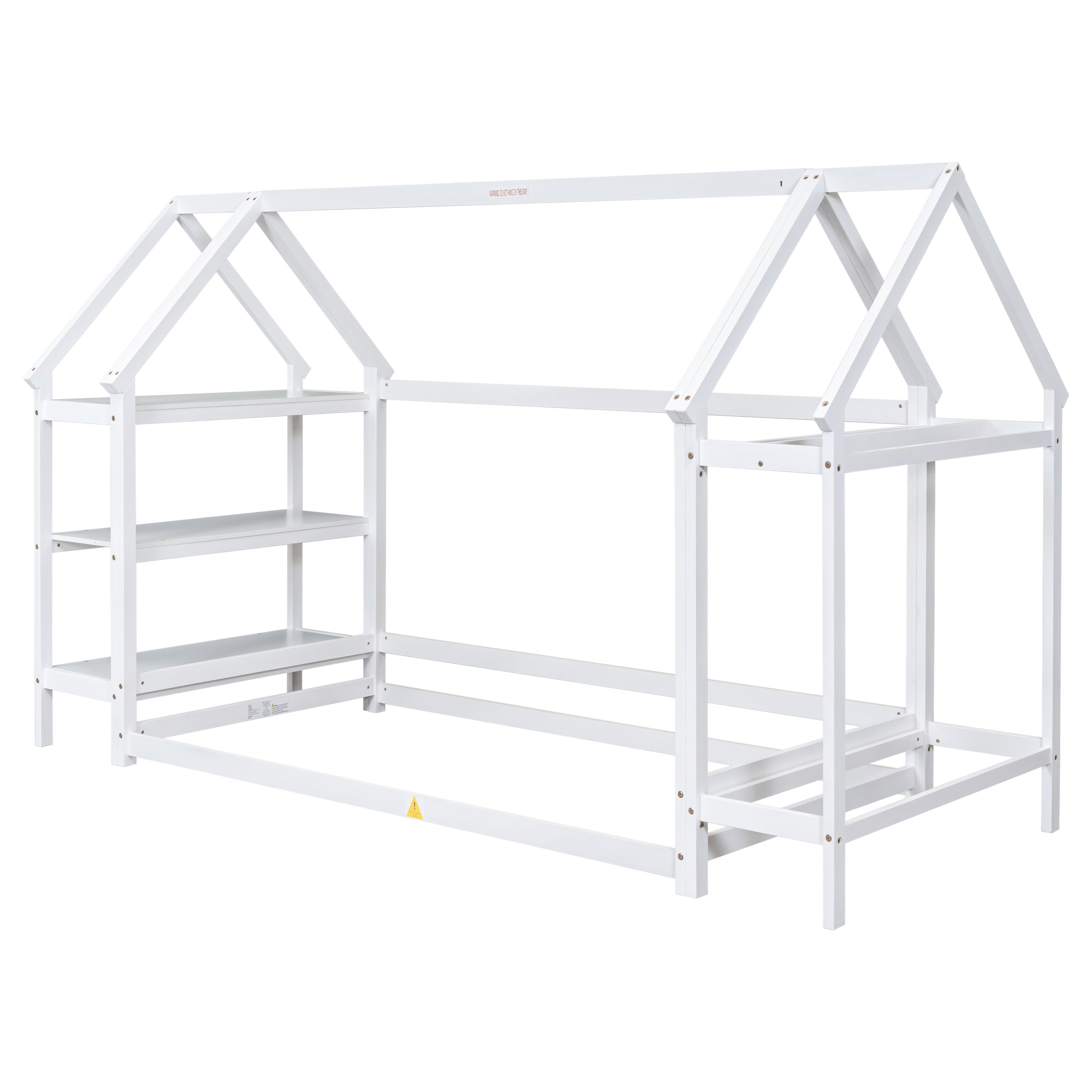 Twin House-Shaped Floor Bed with 2 Detachable Stands,White