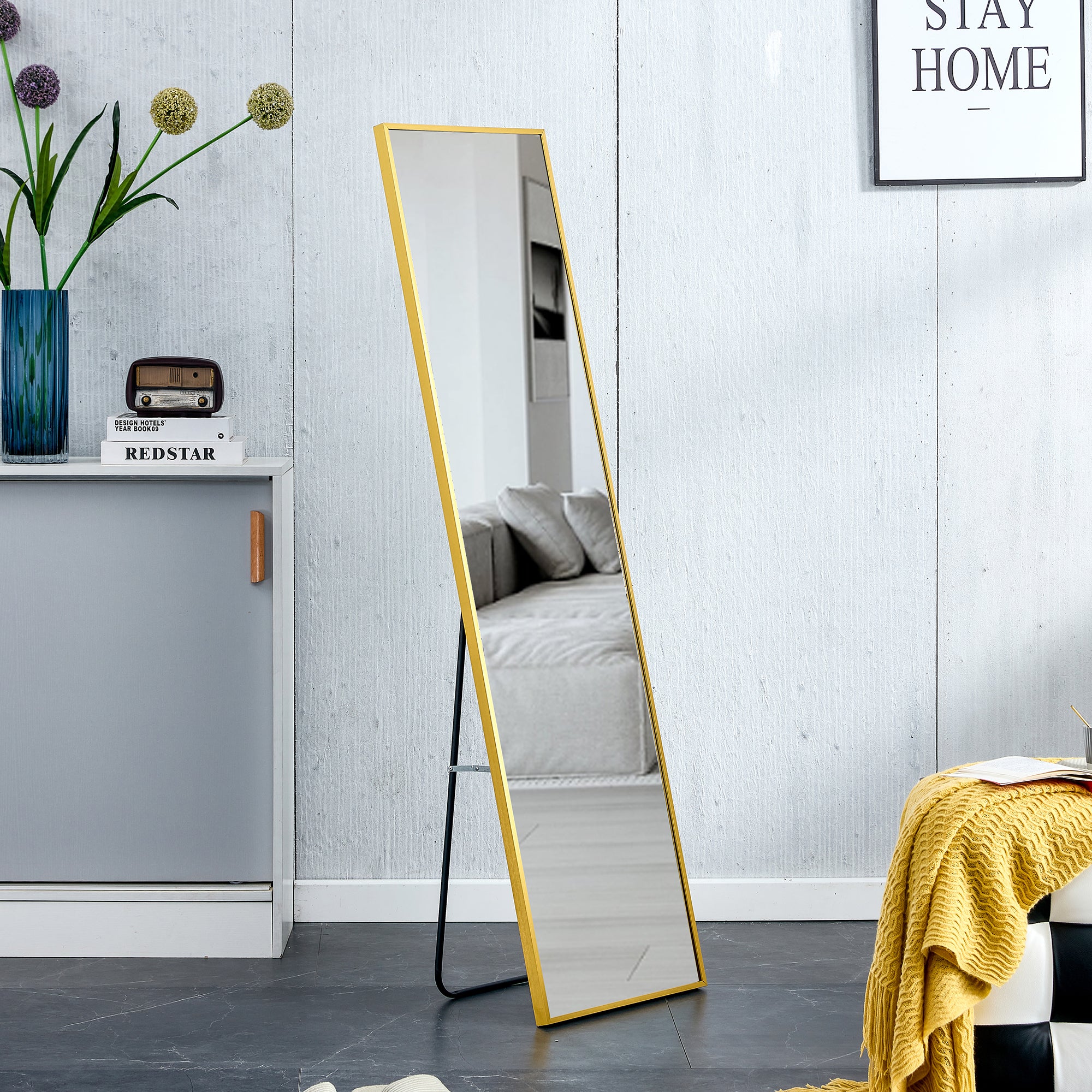 Aluminum alloy metal frame wall mounted full body mirror, bathroom makeup mirror, bedroom entrance, decorative mirror, quality upgrade, 59 "* 15.7"