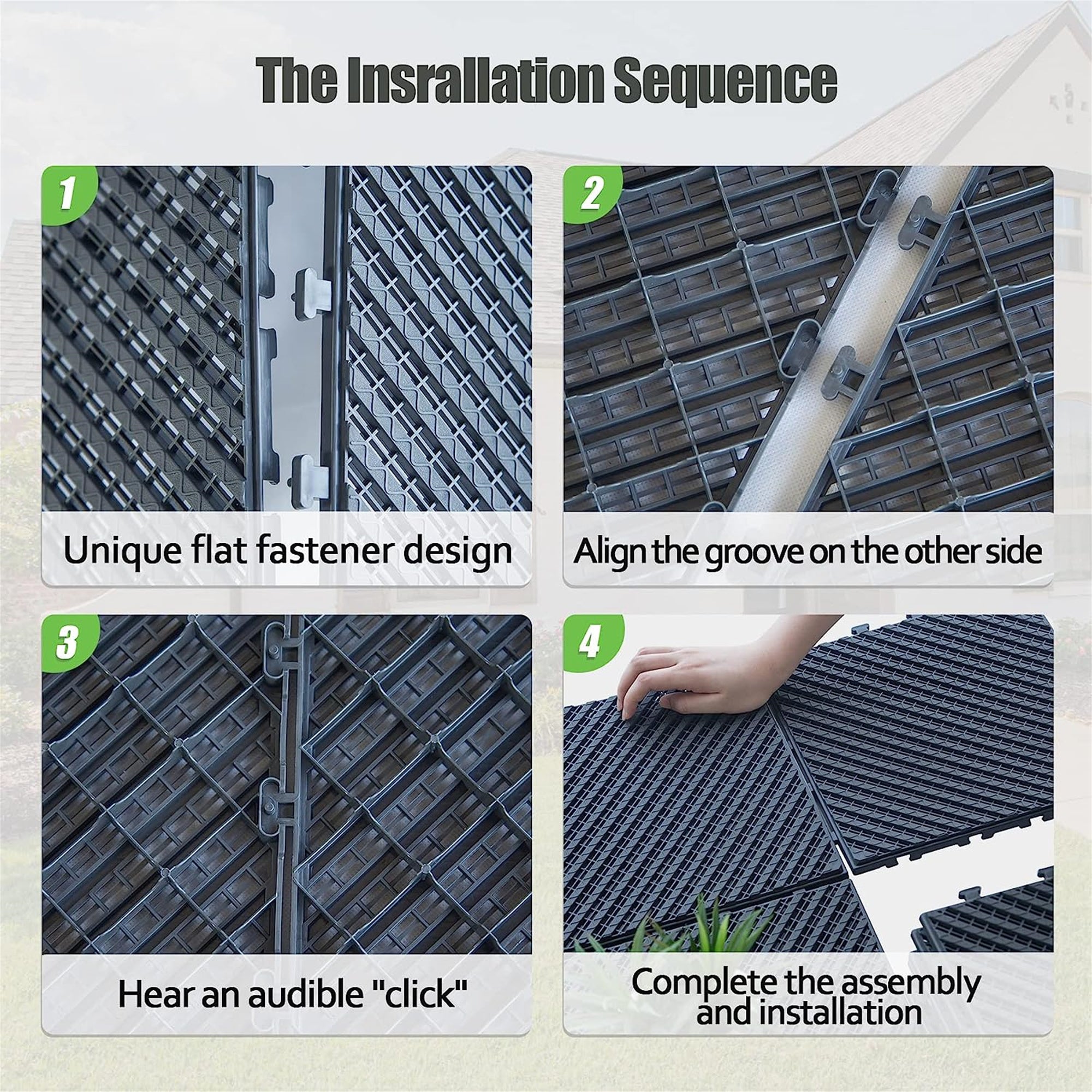 Patio Interlocking Deck Tiles, 12"x12" Square Composite Decking Tiles, Four Slat Plastic Outdoor Flooring Tile All Weather for Balcony Porch Backyard, (Dark Gray, Pack of 27)