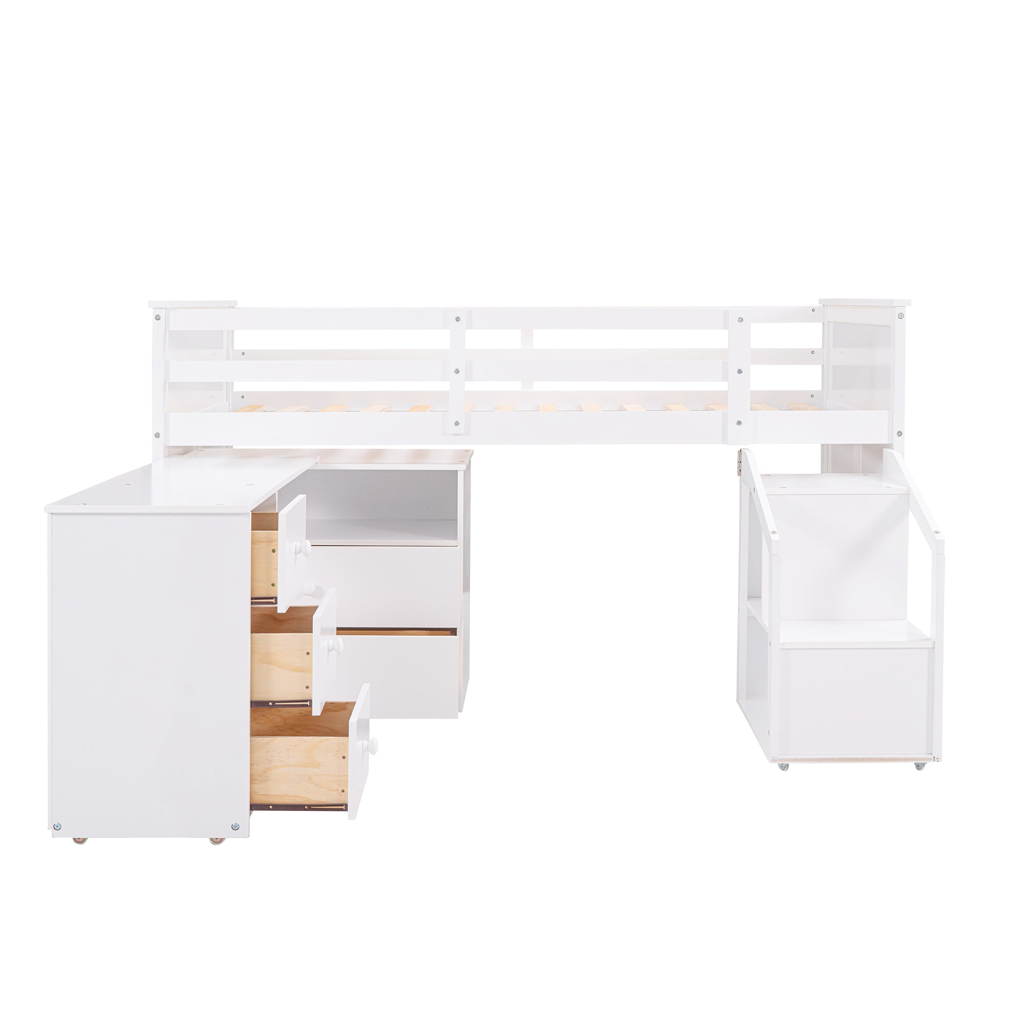 Loft Bed Low Study Twin Size Loft Bed With Storage Steps and Portable,Desk,White(OLD SKU: LT000101AAK)