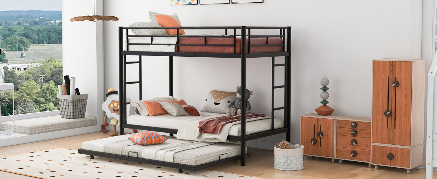 Twin over Twin Bunk Bed with Trundle, Black