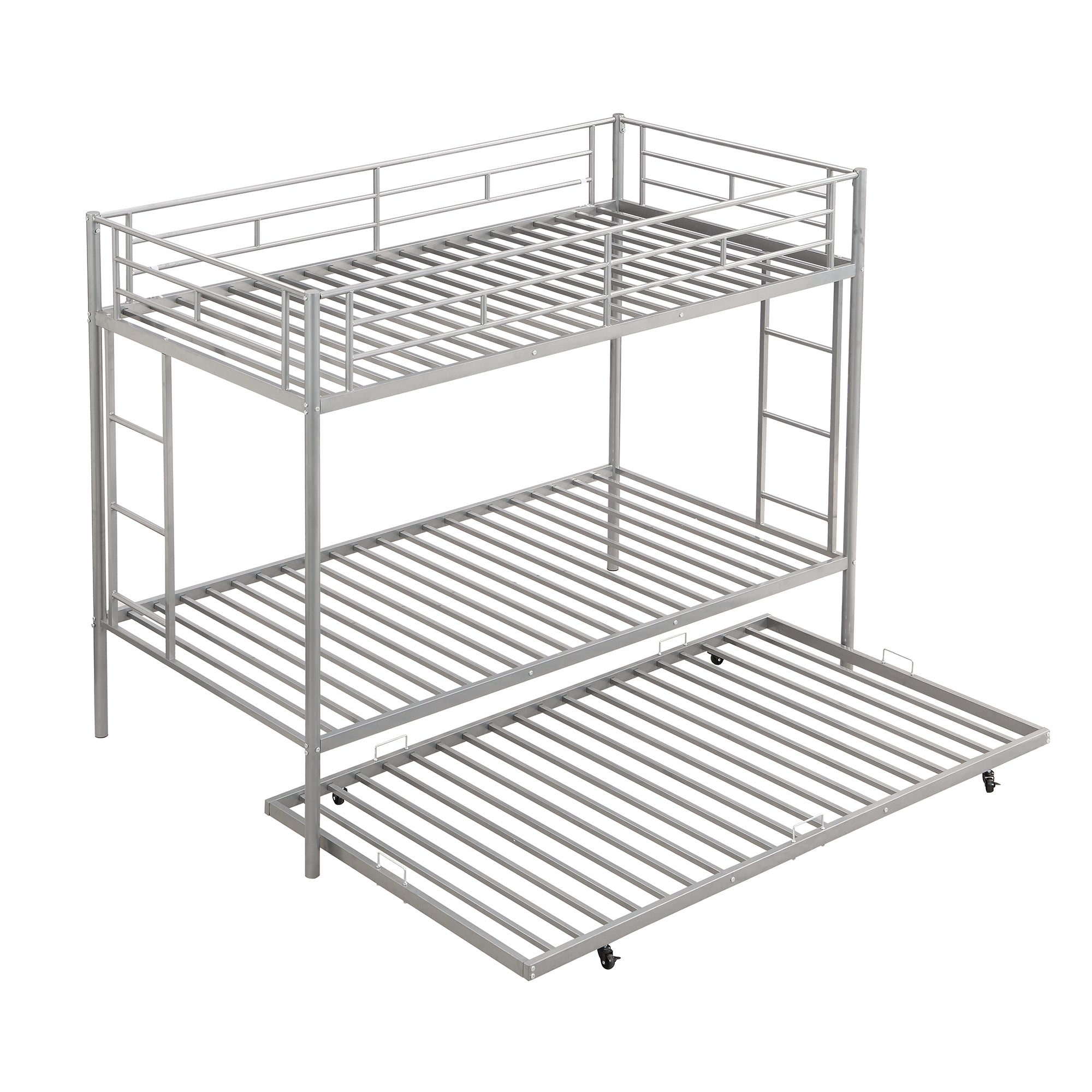 Twin over Twin Bunk Bed with Trundle, Silver