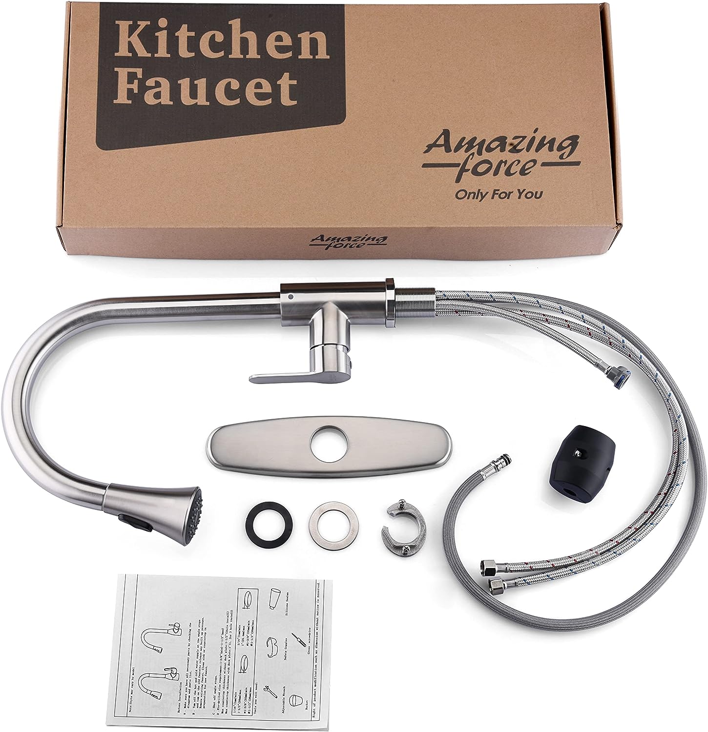 Brushed Nickel Kitchen Faucet with Pull Down Sprayer