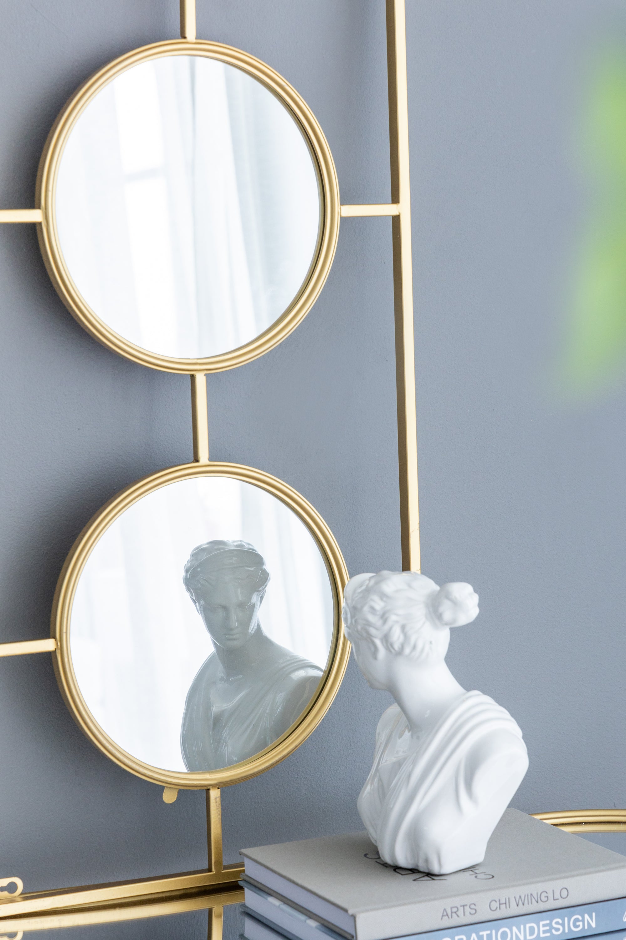 3 Mirror Piece Wall Mirror in Gold Rectangular Frame, Home Wall Decor for Bedroom Living Room, 43"x16"