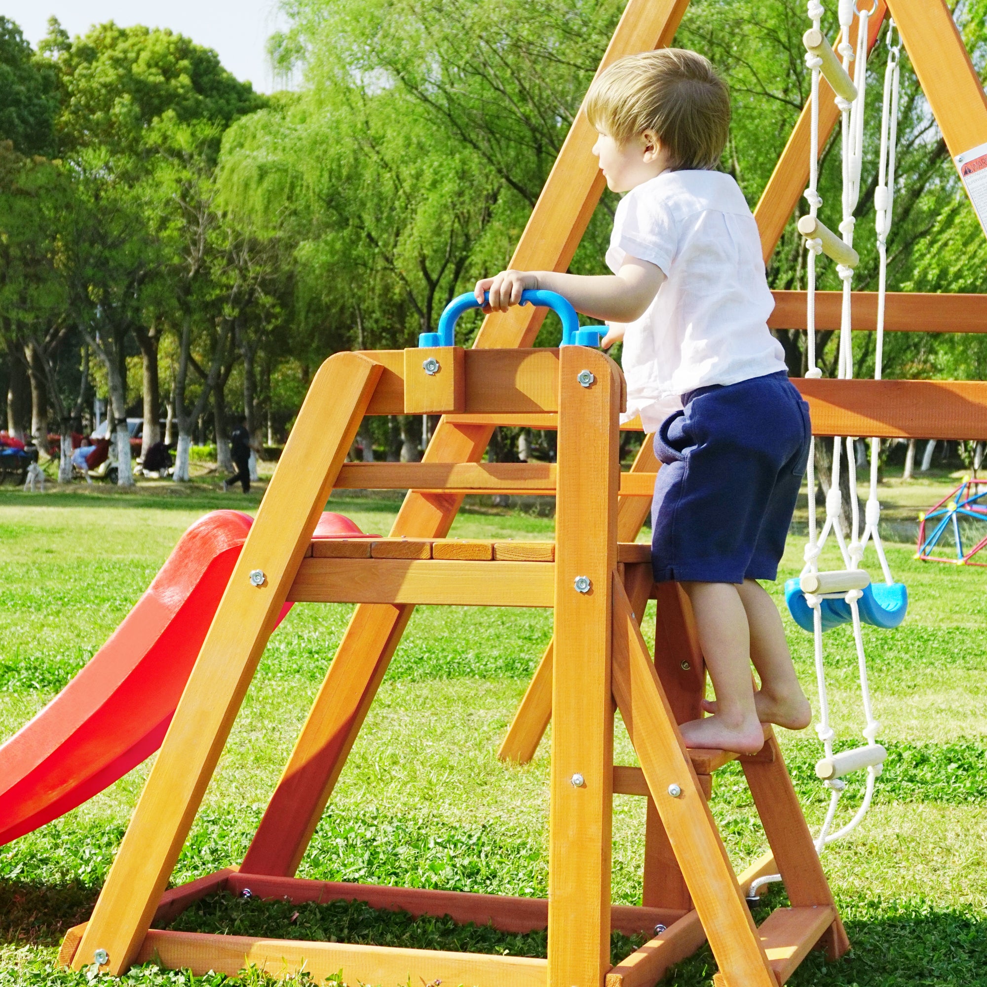 Wooden Swing-N-Slide Set: Ideal for Backyard Fun with Slide, Swings, and Climber. Toddler-Friendly and Easy to Assemble