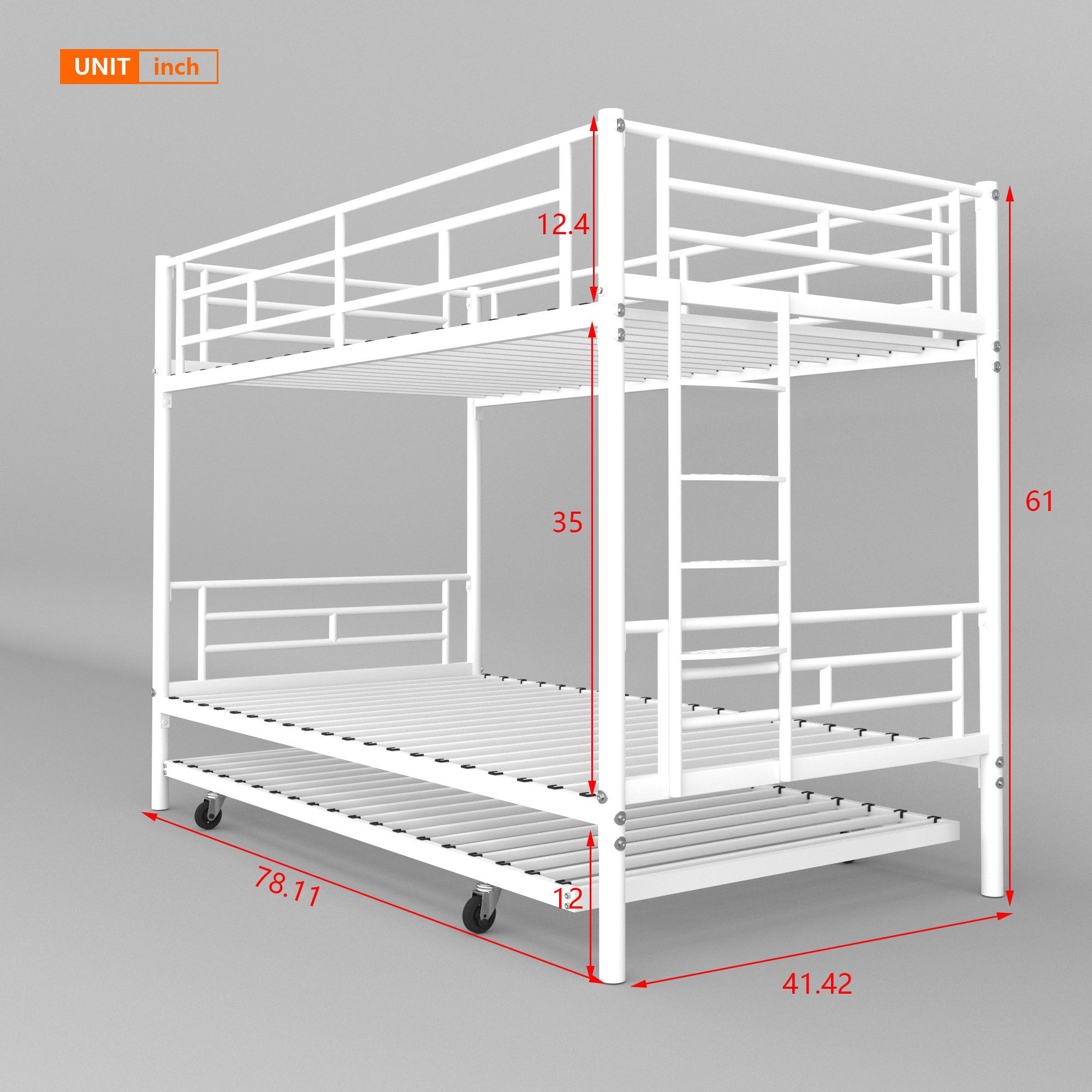 Bunk Bed Twin over Twin with Trundle White,CPC Certified,No Box Spring Needed,Heavy Duty,Easy to assemble