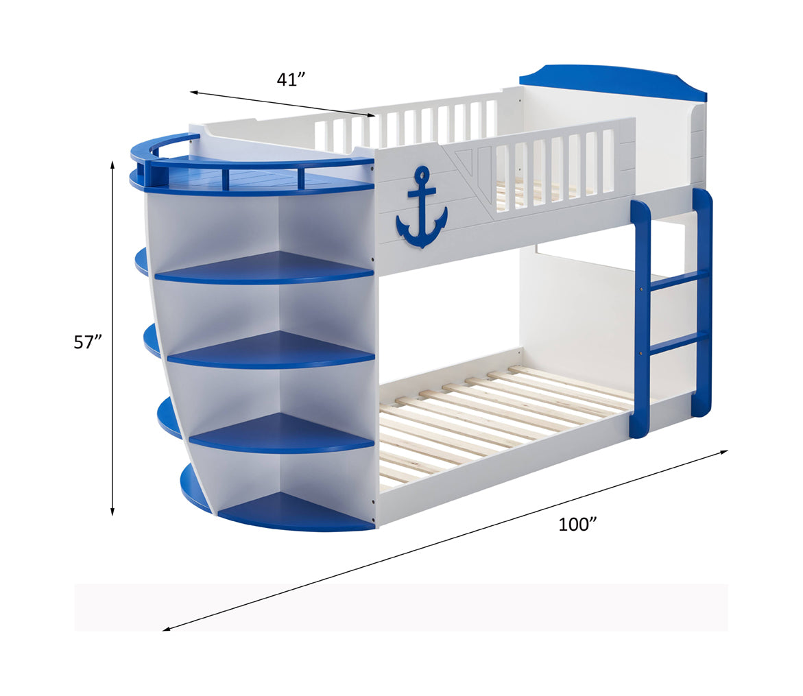 Neptune Twin/Twin Bunk Bed w/Storage Shelves in Sky Blue Finish BD00577