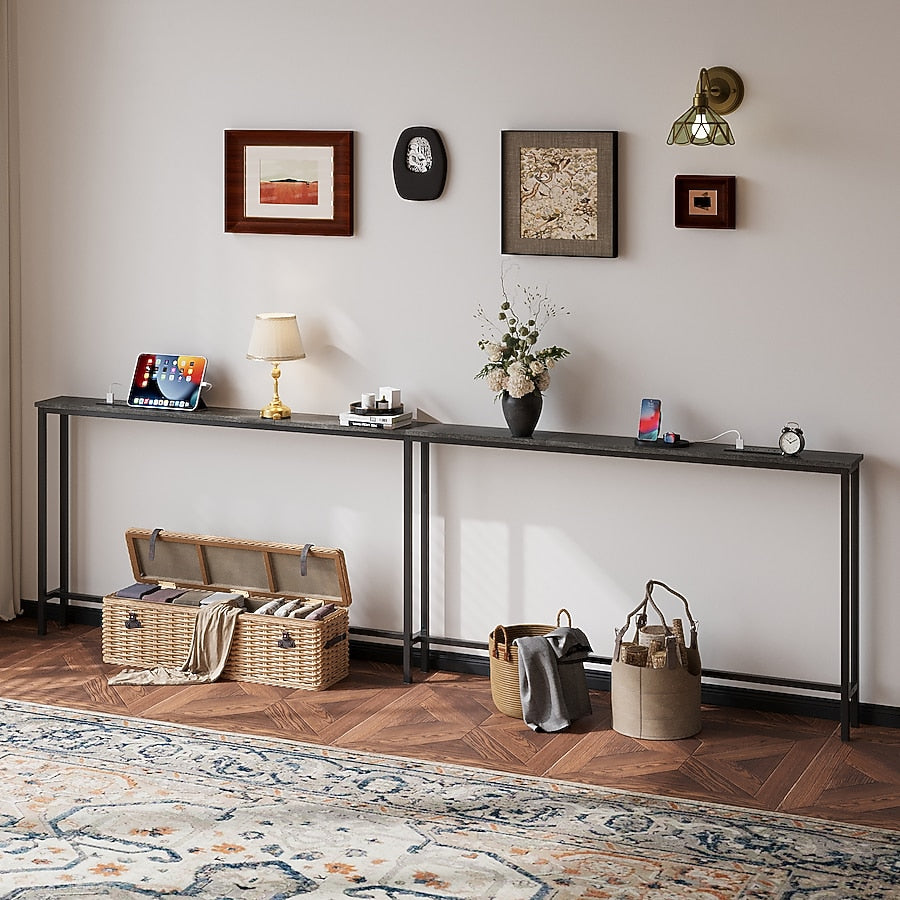 102 Inch Extra Long Narrow Console Table with Power Outlets and USB Ports Storage Sofa Table for Entryway Living Room Behind Sofa