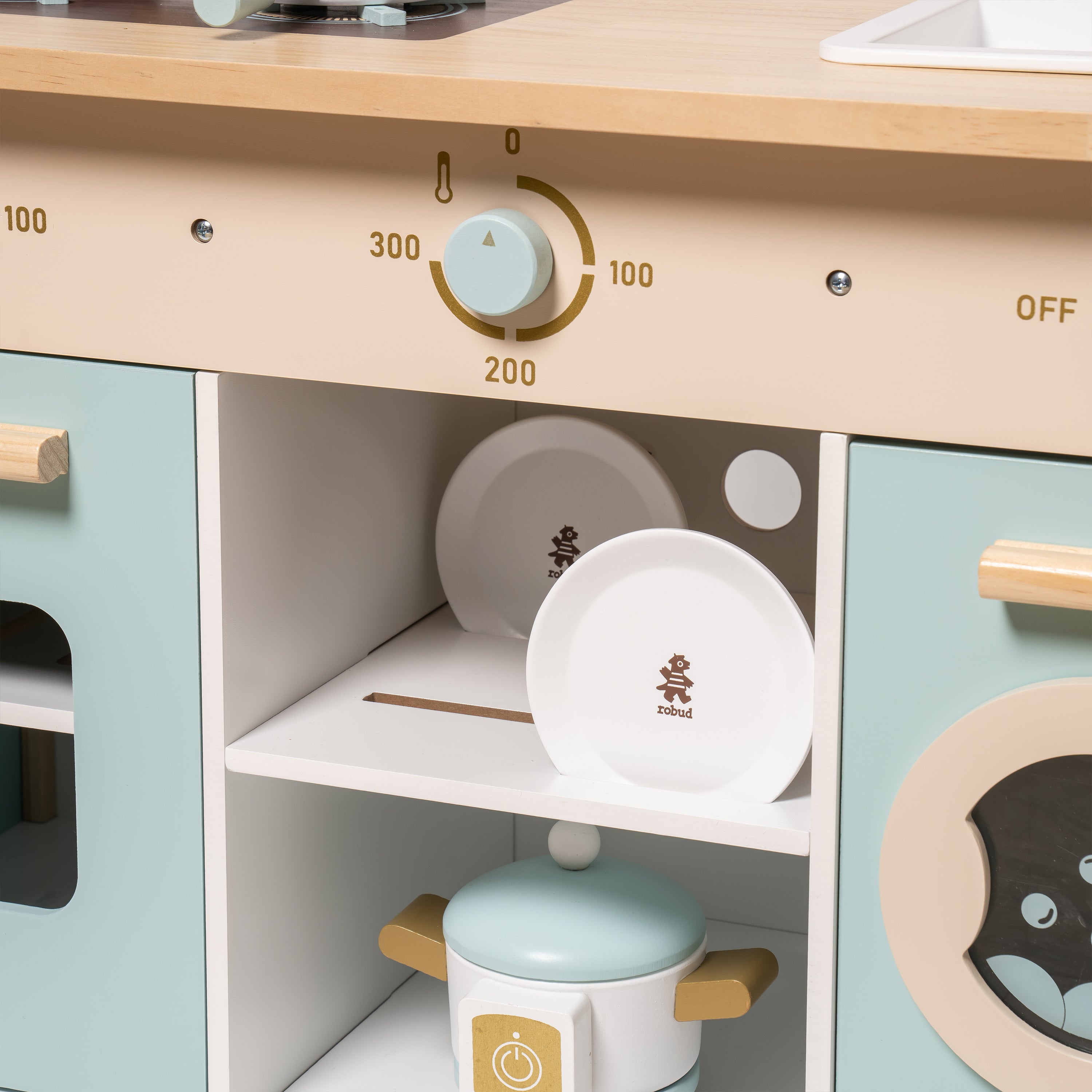 Modern Style Toy Kitchen Set for Boys& Girls 3+, Great Gift for Christmas, Party, Birthday(Blue & Gold)