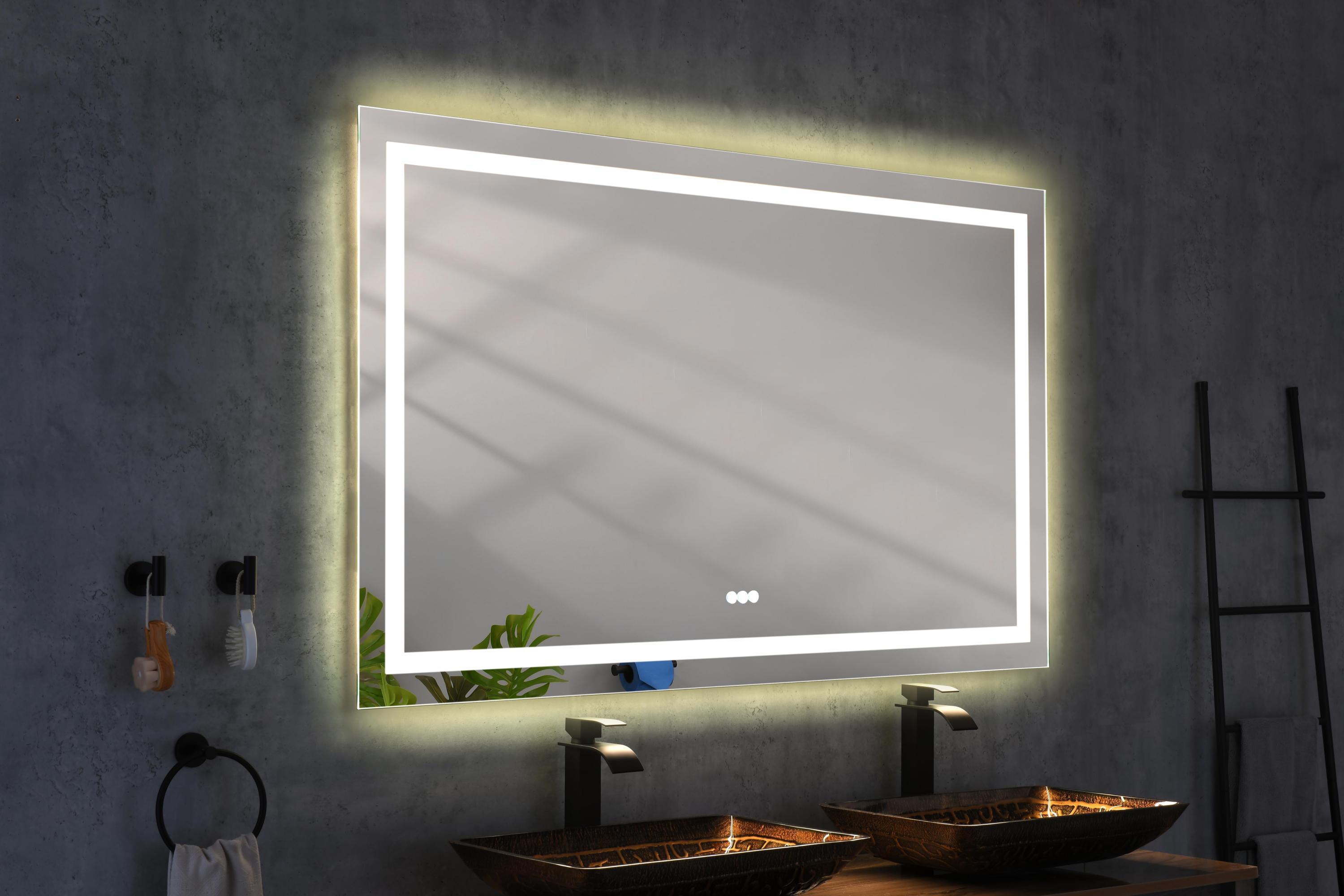 LED Bathroom Mirror 60 "x 36 " with Front and Backlight, Large Dimmable Wall Mirrors with Anti-Fog, Shatter-Proof, Memory, 3 Colors, LED Vanity Mirror