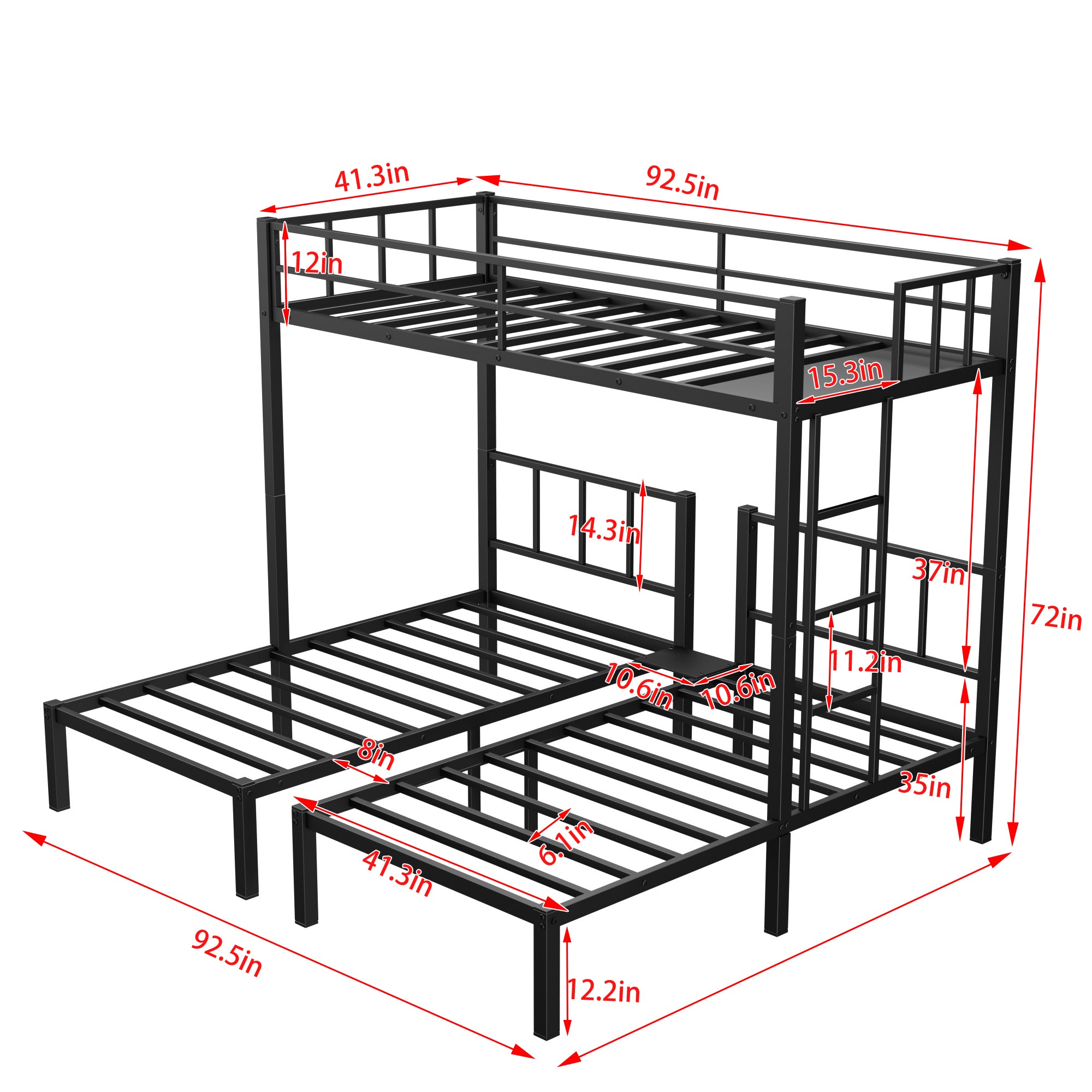 Twin over Twin & Twin Bunk Beds for 3, Twin XL over Twin & Twin Bunk Bed Metal Triple Bunk Bed, Black(Pre-sale date: October 31st)