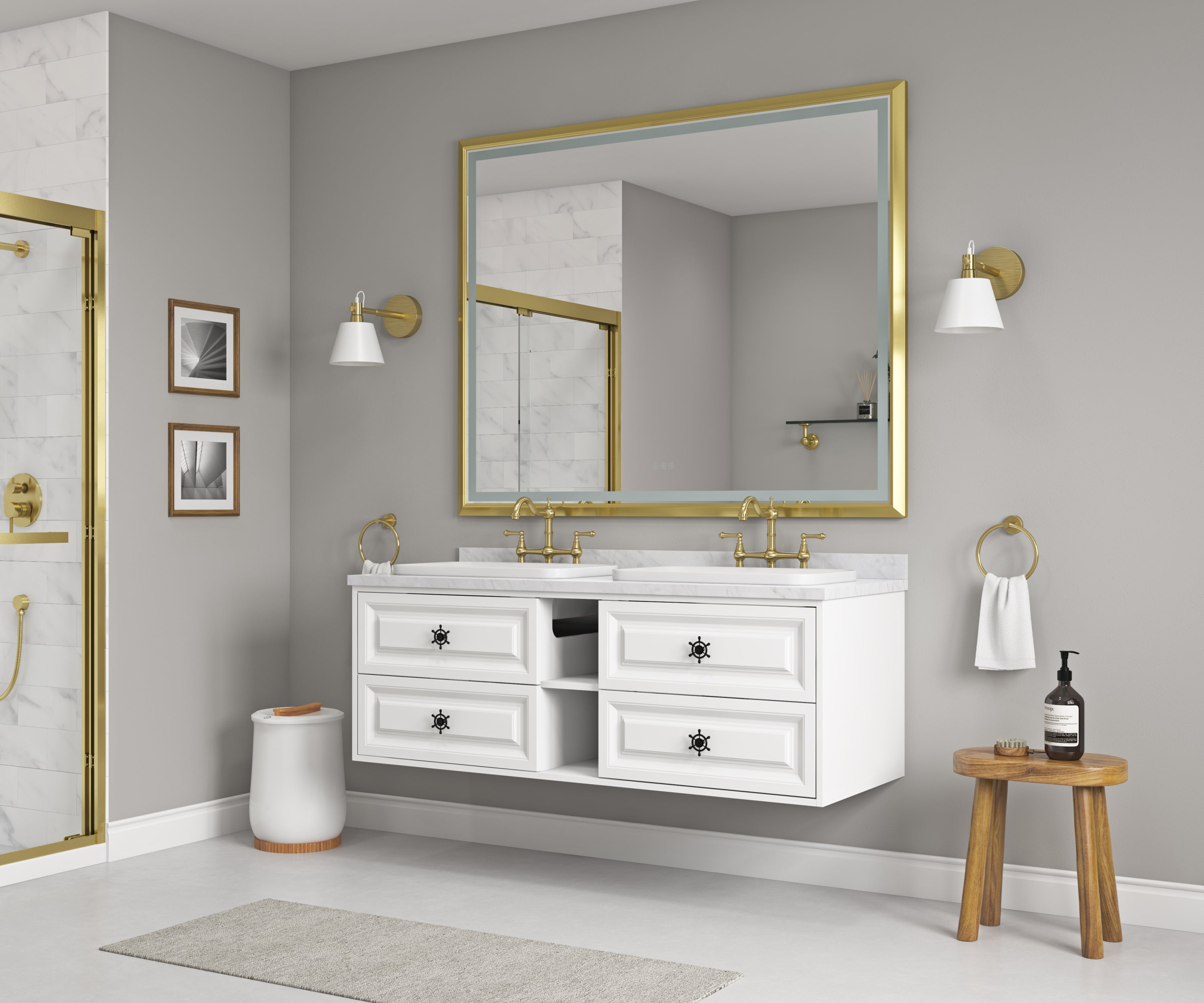 bathroom led mirror is multi-functional and each function is controlled by a smart touch button.