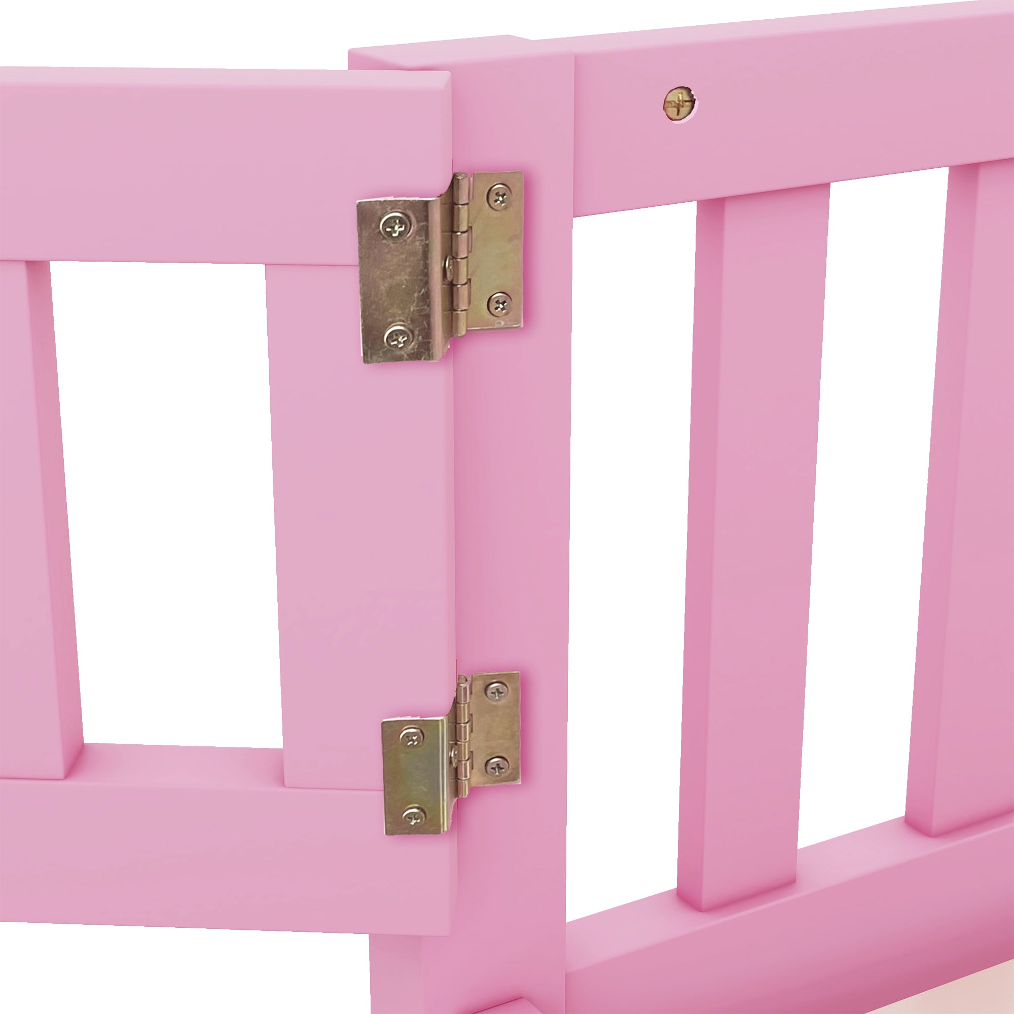 Queen Size Bed Floor Bed with Safety Guardrails and Door for Kids, Pink (Expect Arrival Date Nov.2nd)